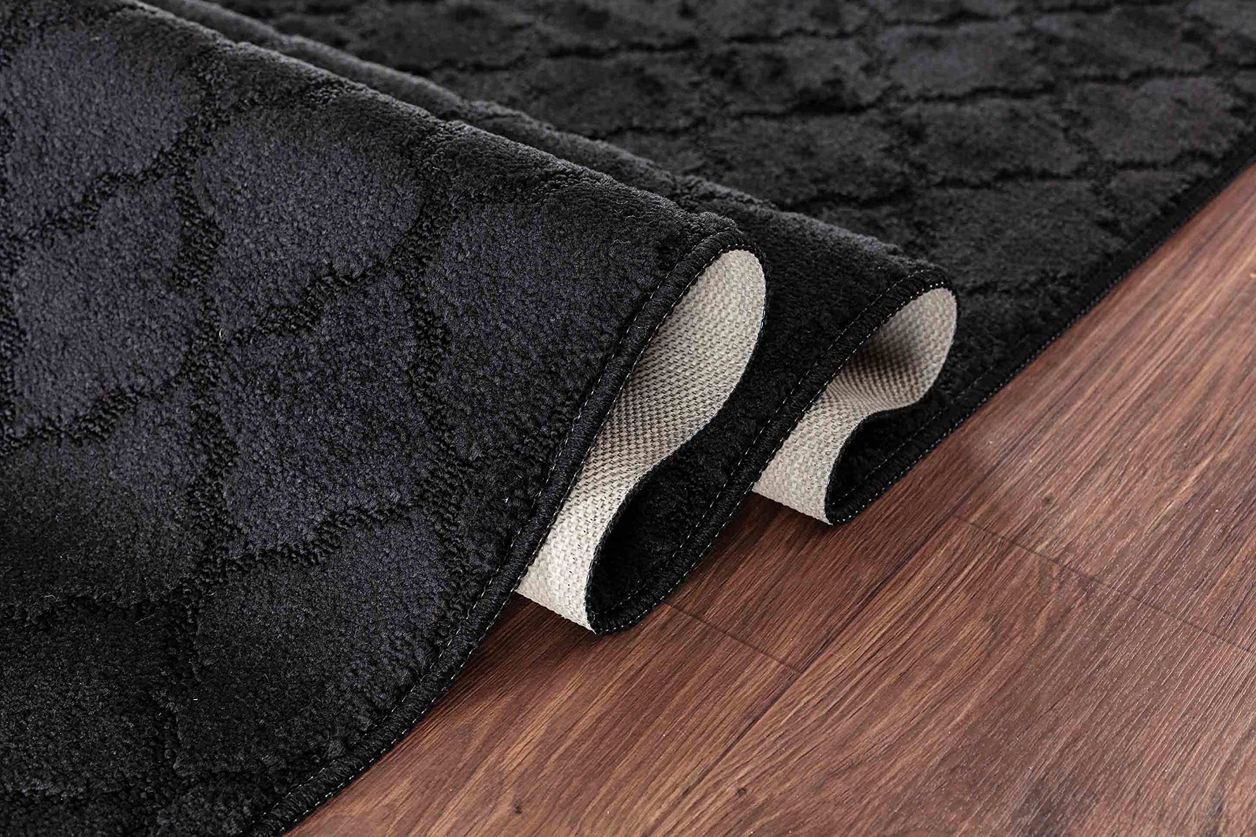GULLAMBO Door Mat - Non Slip Mat For Tiles Lino lamination Wood Flooring - Washable Front Door Mat Inside, Super Absorbent Dirt Trapper - Kitchen Door Mats Rugs (Black Trellis,80cm x 150cm)