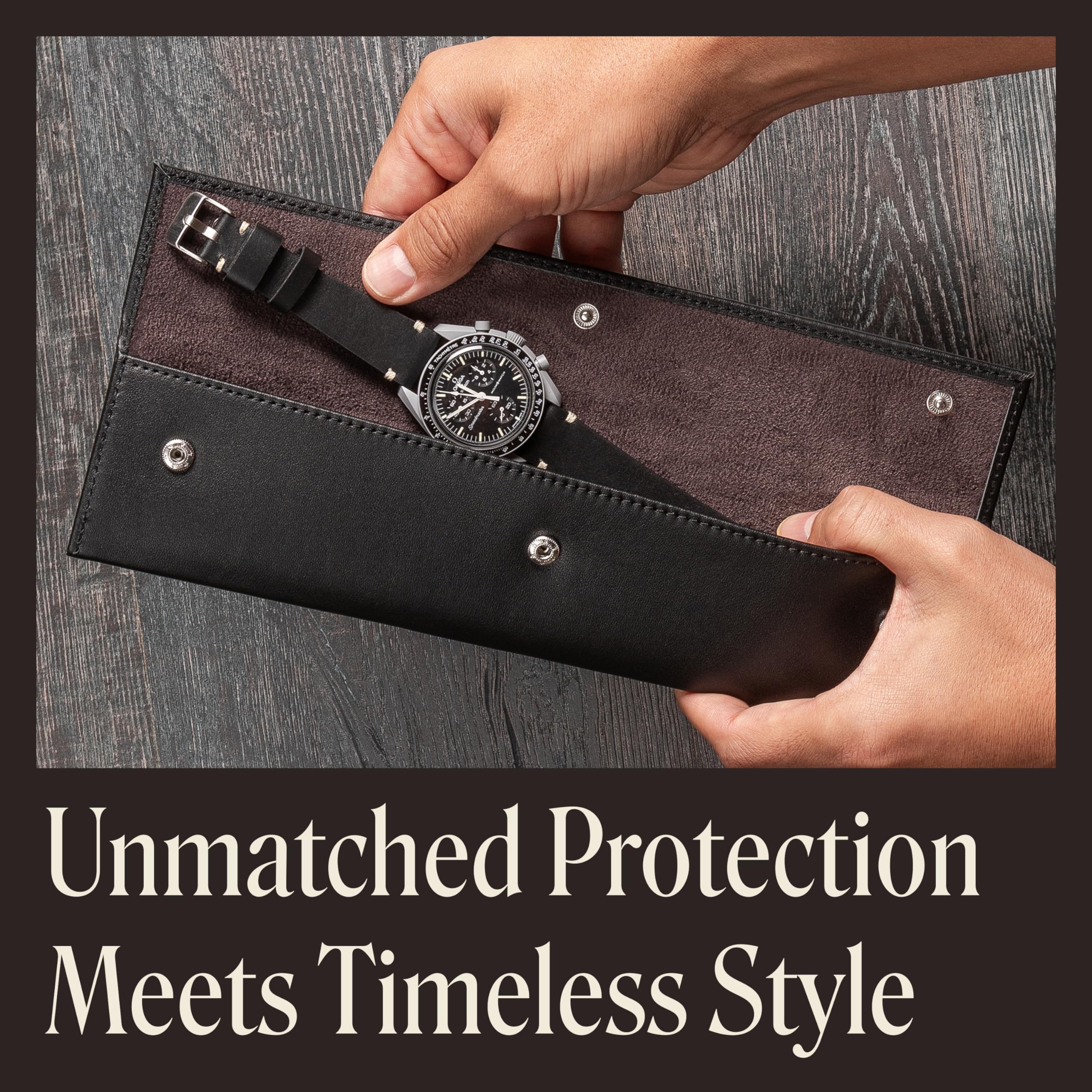 QWATCHBANDS Funda para reloj – Funda de cuero de napa de grano completo con interior de terciopelo – Almacenamiento para relojes de lujo para relojes planos – Regalos y accesorios para relojes