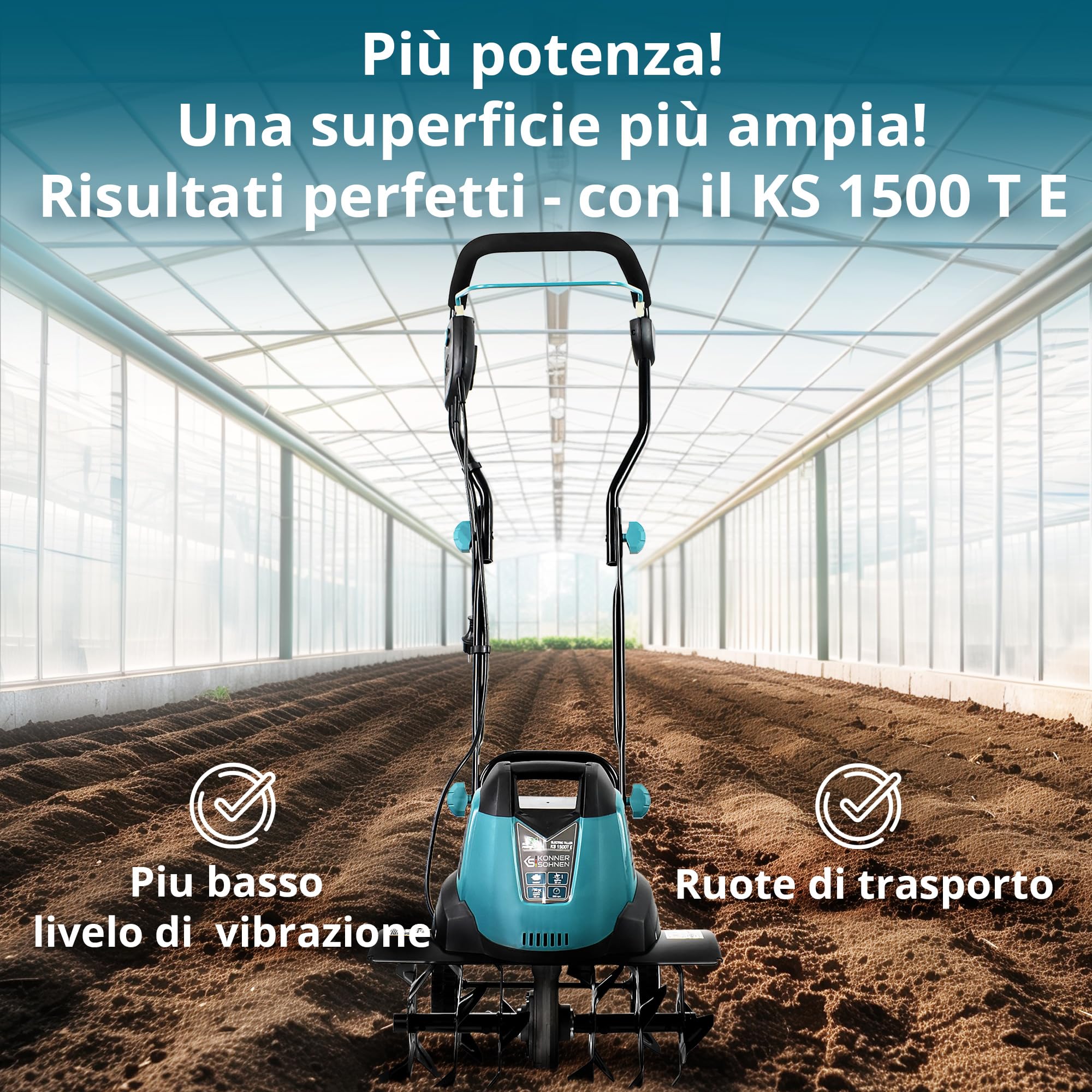 Könner & Söhnen KS 1500 T E - Piccone elettrico,in acciaio da 23 cm,testa regolabile,larghezza di lavoro 40 cm,profondità di lavoro 23 cm,1300 W,fresa da giardino per terreni in cortile