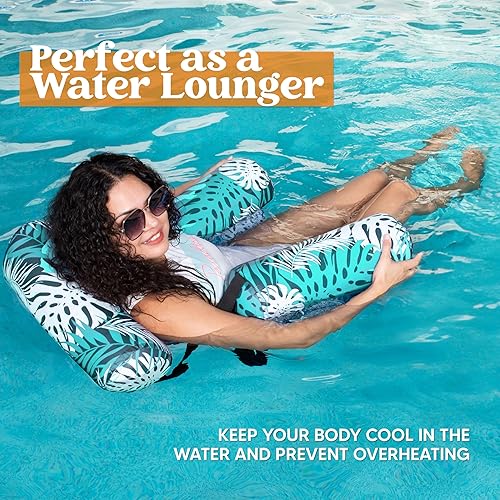 Miniatura 6 de Sloosh Sillas flotantes de piscina para adultos, sillas inflables de piscina, hamaca flotante con patrón de plantas para adultos, flotadores de
