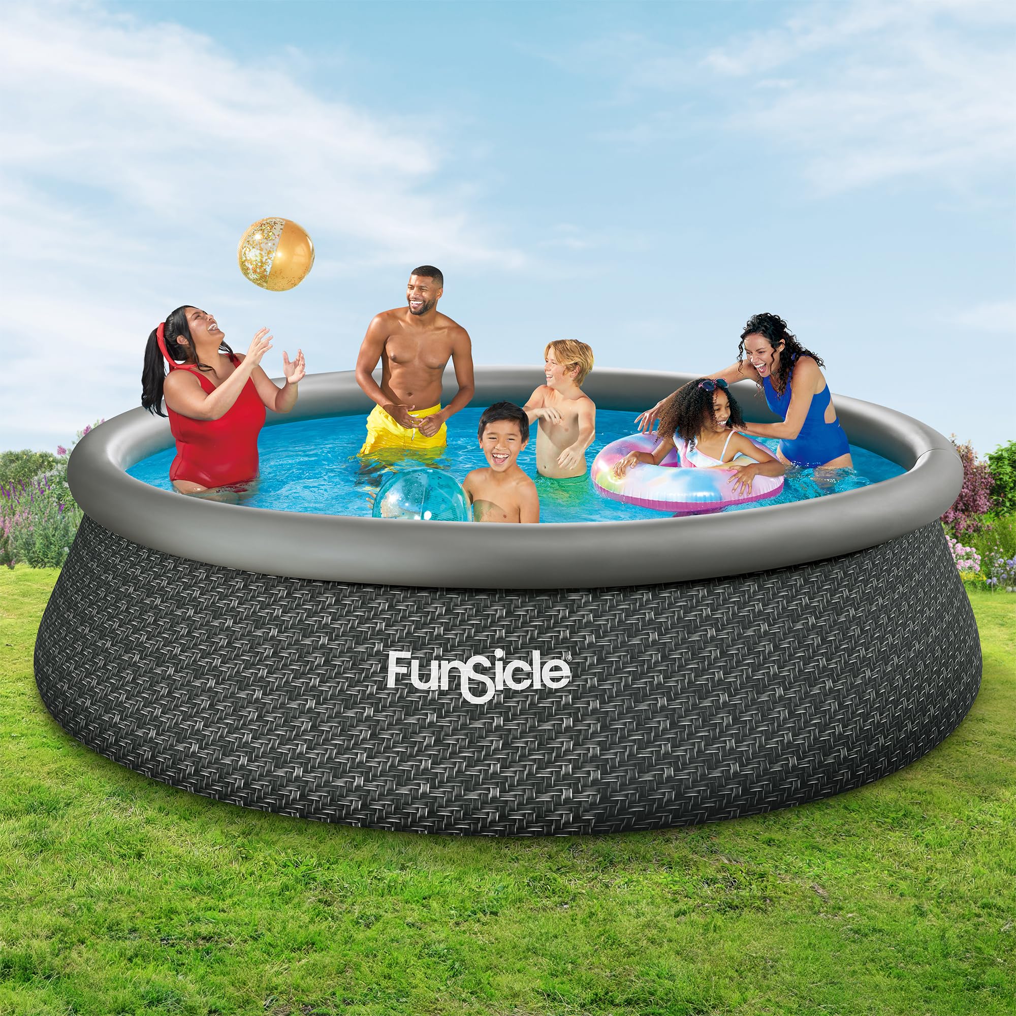 Funsicle QuickSet Designer 12' x 36" Round Above Ground Swimming Pool, With FiltraBoost 800 GPH Filter Pump, Type D Filter Cartridge & Repair Patch, Dark Herringbone Print — view 4