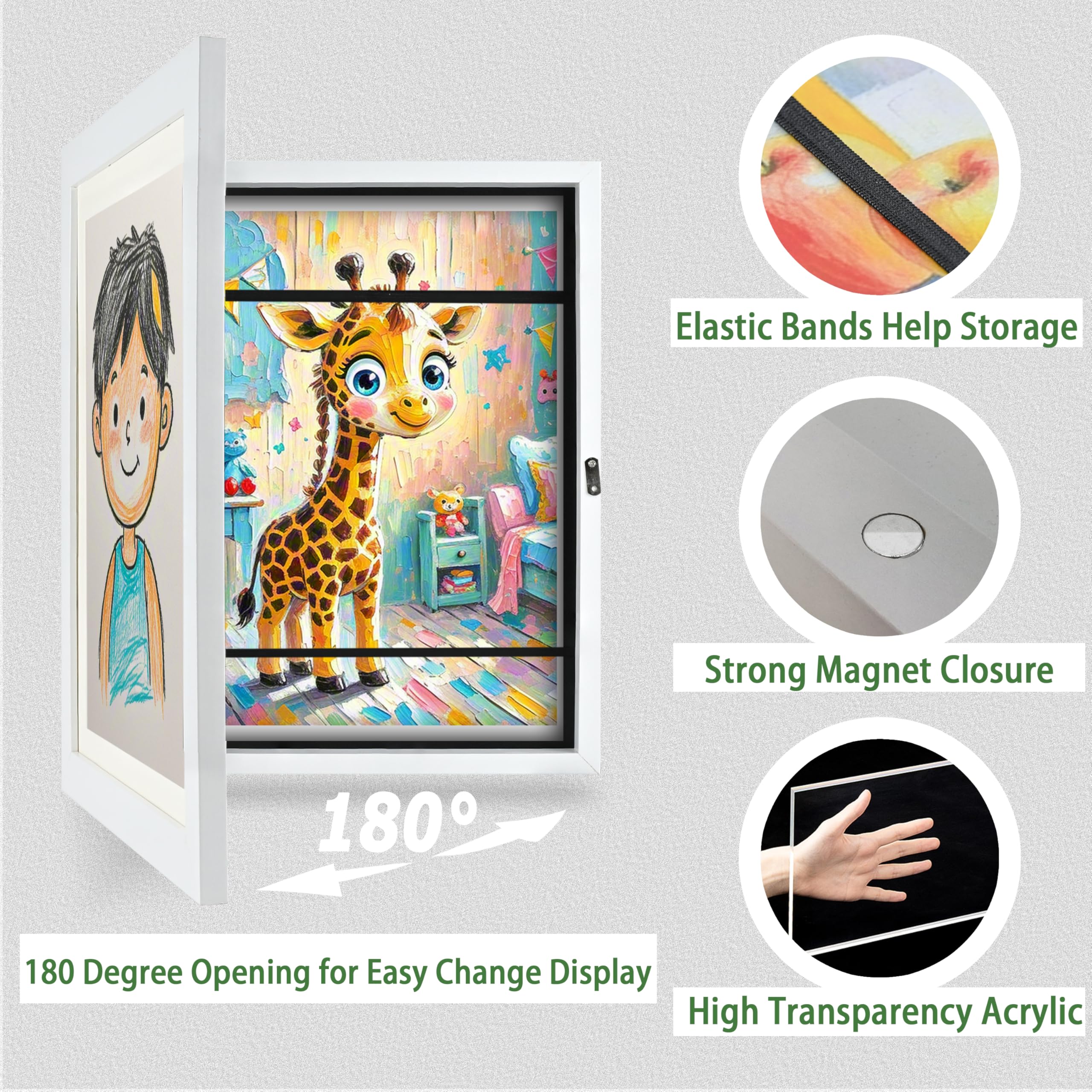 BOPART 2 Pack Kids Art Frames Changeable Display 8.5x11 with Mat or 10x12.5 without Mat, Front Opening Kid Artwork Picture Frame Great for Children's Drawings Art Crafts Projects Storage and Display
