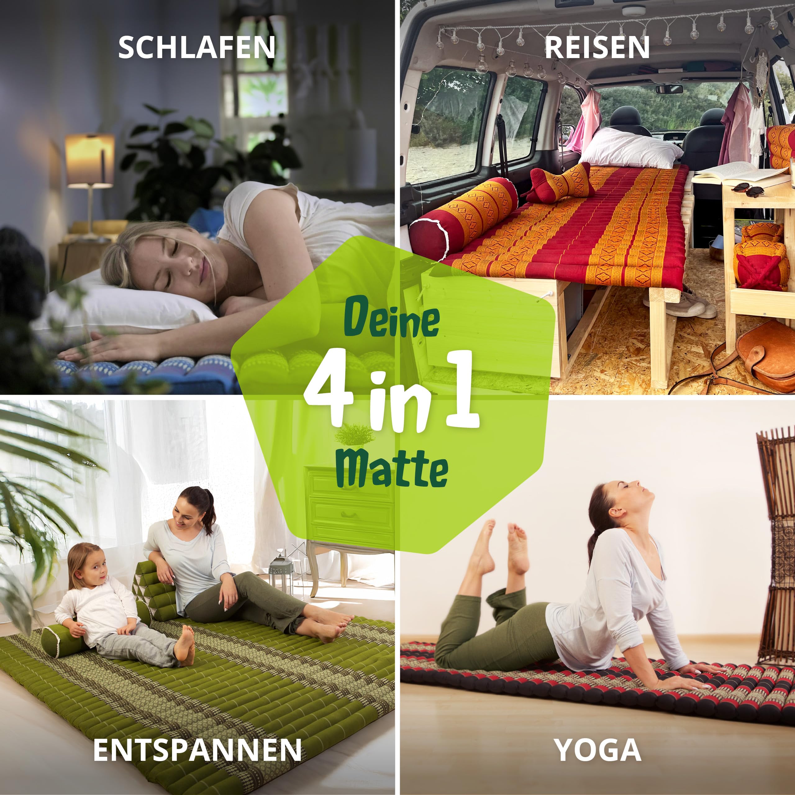 livasia Rollmatte Rollmatratze L-200x110x4,5cm, Gästebett Gästematratze 1 Person, Reisebett Kofferraum Outdoor, Thaimatte Kapok, Garten Balkon handgefertigt rubinrot
