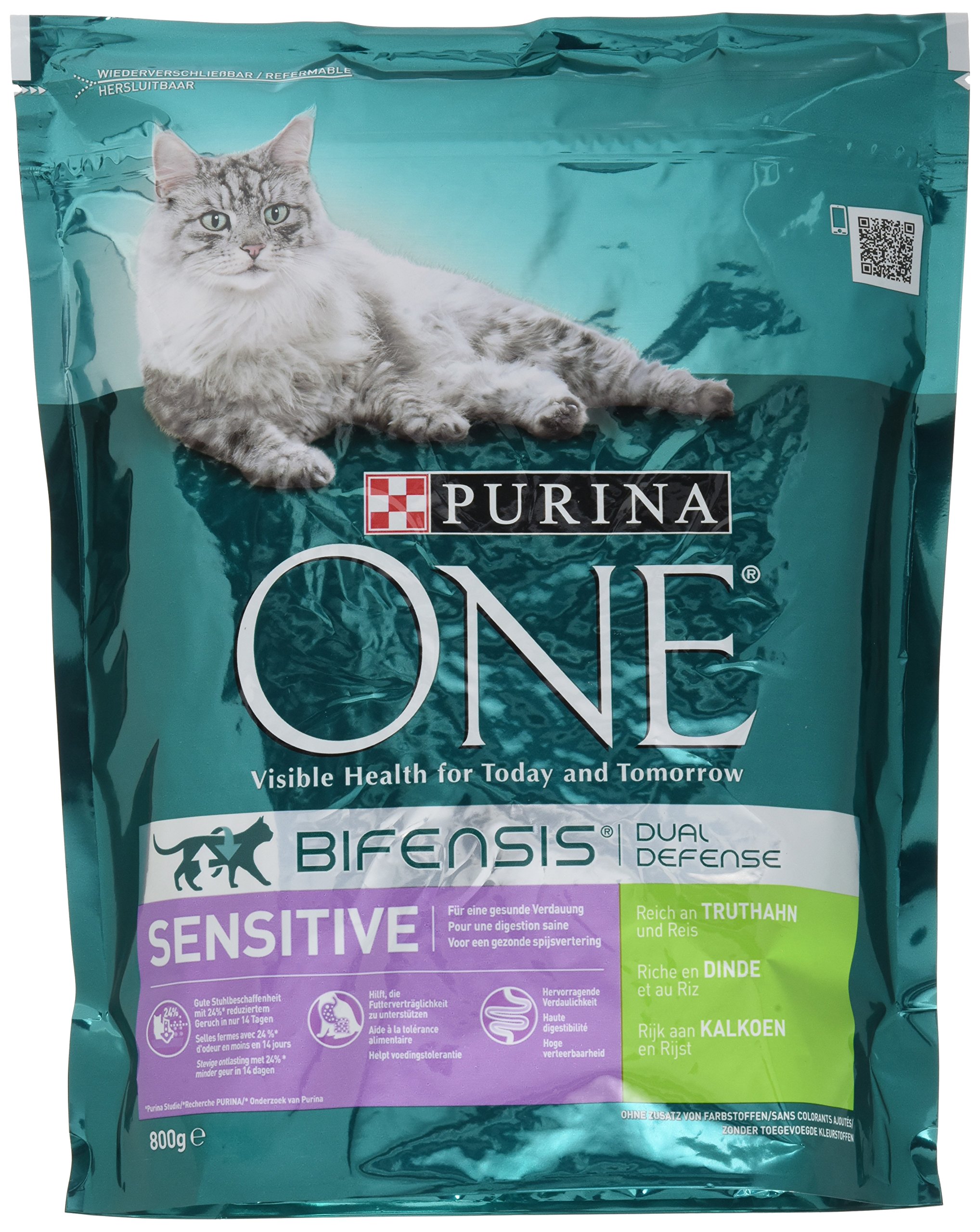 PURINA ONE BIFENSIS Sensitive - Cibo secco per gatti ricchi di tacchino, 6 x 800 g
