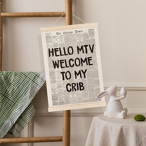 Miniatura 3 de Koesus Hello MTV - Marco decorativo para pared de periódico Welcome to My Cun, 12 x 16 pulgadas, lienzo estético retro de los años 70 en blanco y