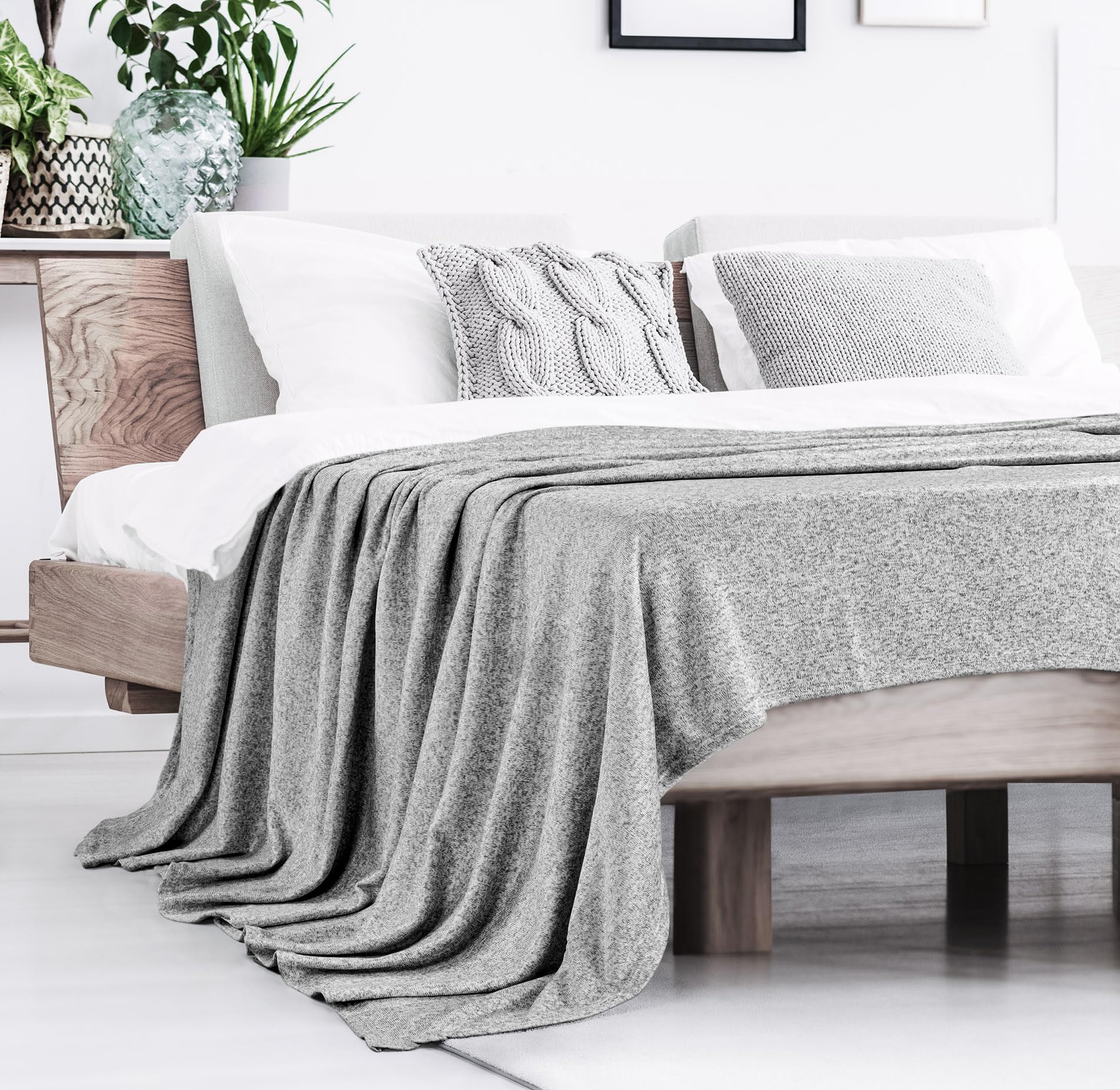 Utopia Bedding Knit Blanket King Size (90x102 Inches, Black) 250GSM Soft Heather Lightweight Jersey Breathable Sweatshirt Blanket for Couch, Bed & Sofa