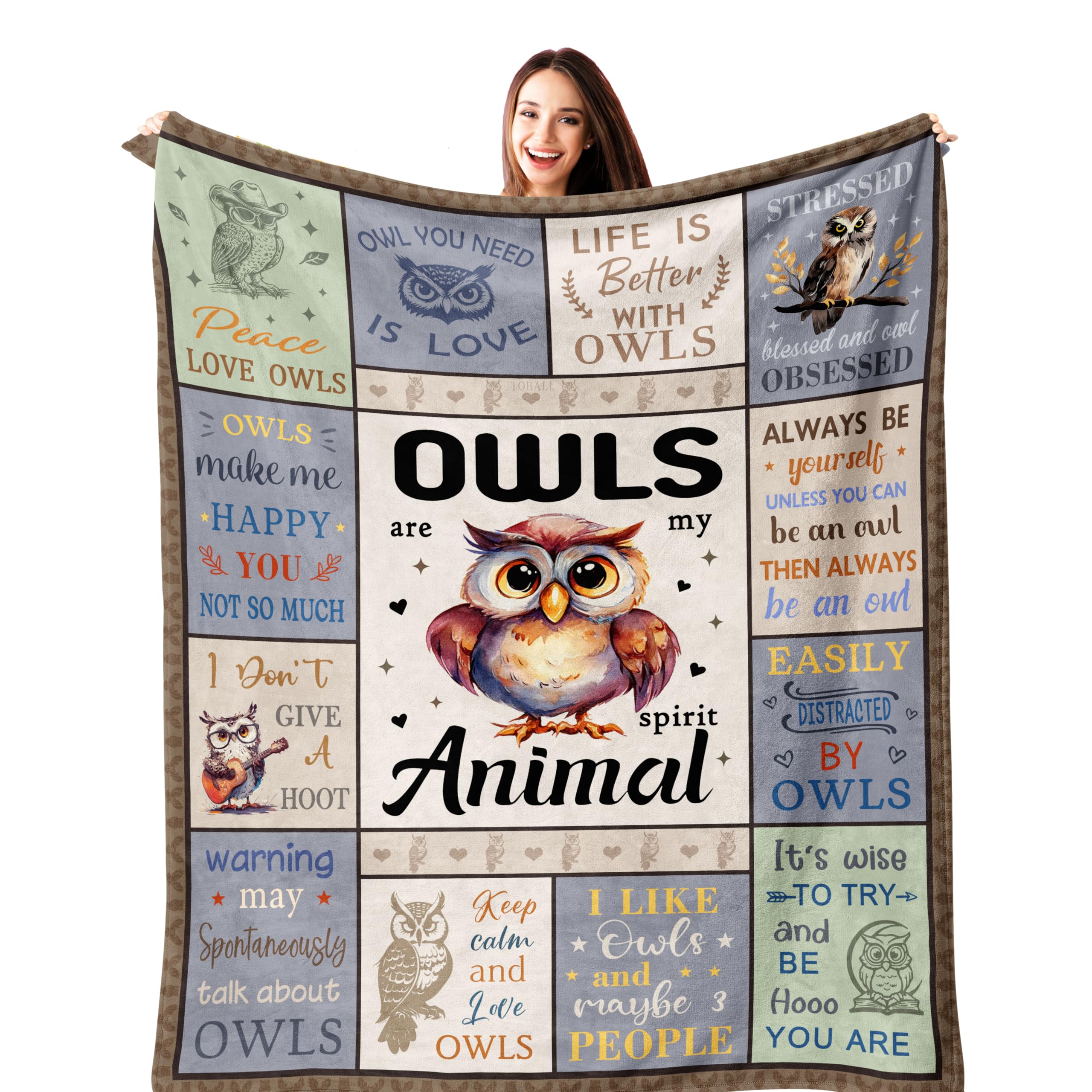 TOBALL Owl Gifts for Women/Girls, Owls Themed Blanket 150x130CM, Unique Presents for Animals Lovers, Birthday/Christmas/Thanksgiving Spiritual Owl Gifts for Kids, Owls Ornament Outdoors