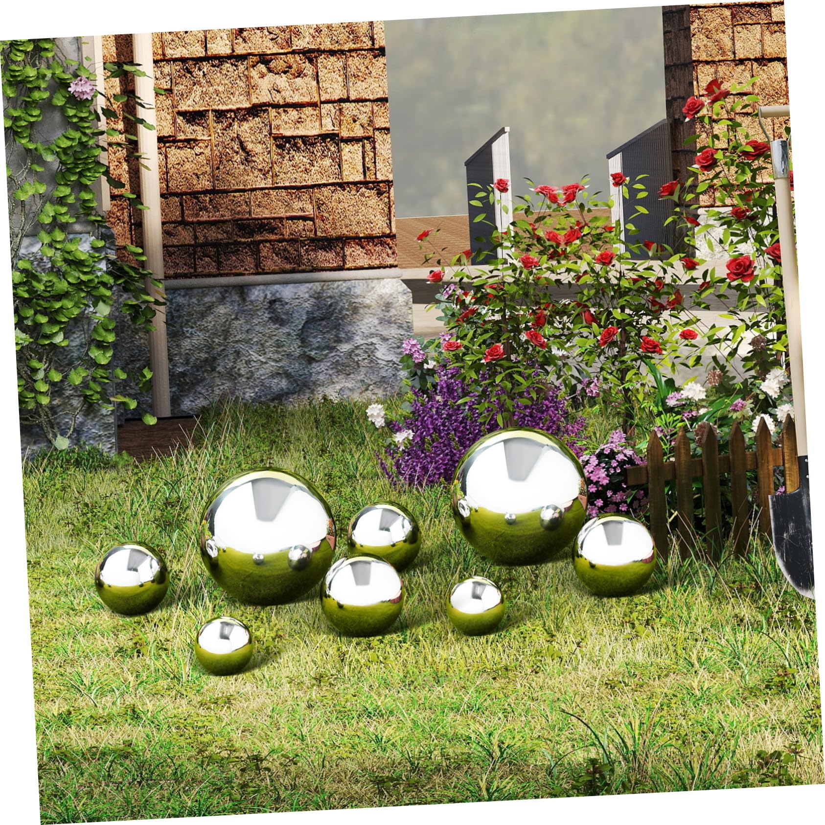 Sosoport 6 Pezzi Sfere Decorative da in Acciaio Riflettente Cava e Leggera per Esterni Decorazione Cortile Patio Dimensioni