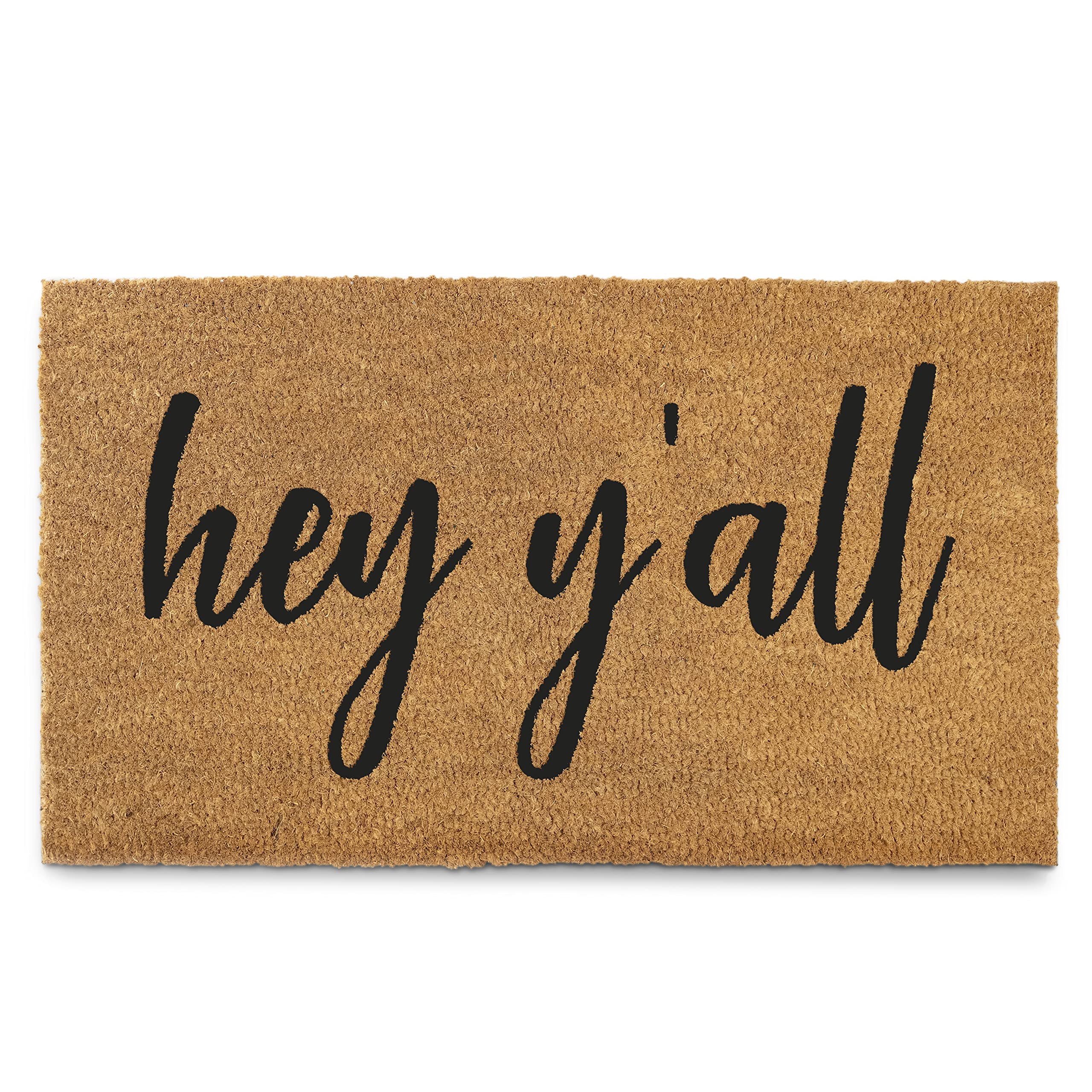 Hey Y'all Welcome Mat Outdoor 30x17 Inch, Coir Doormat with Anti-Slip Backing, Hey Yall Door Mat Fun Door Mat Natural Outdoor Door Mat, Southern Door Mat Hey Yall Doormat Front Door Mat Hey Yall