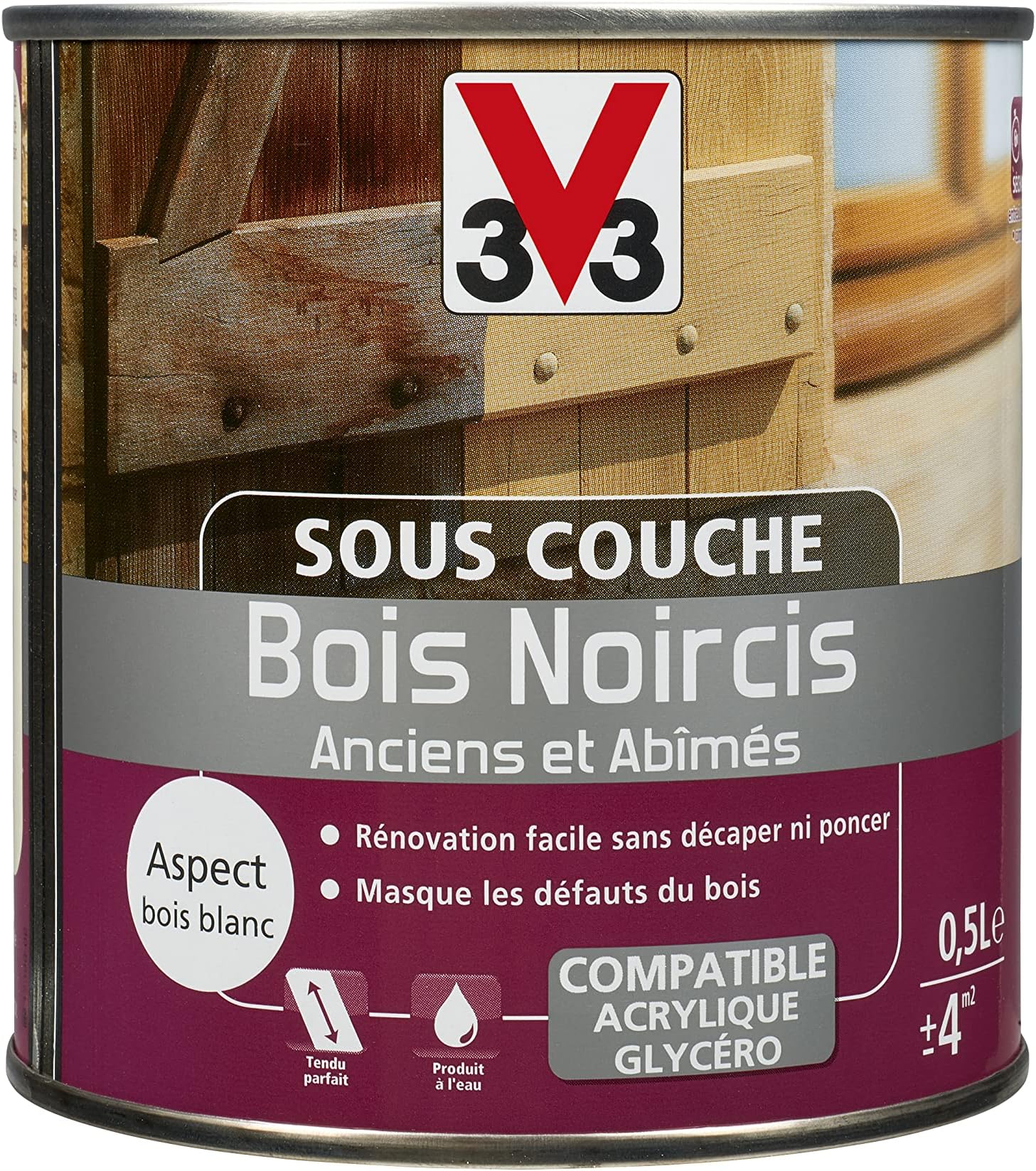 Préparation bois extérieur sous-couche bois noircis V33 aspect bois blanc 0,5L