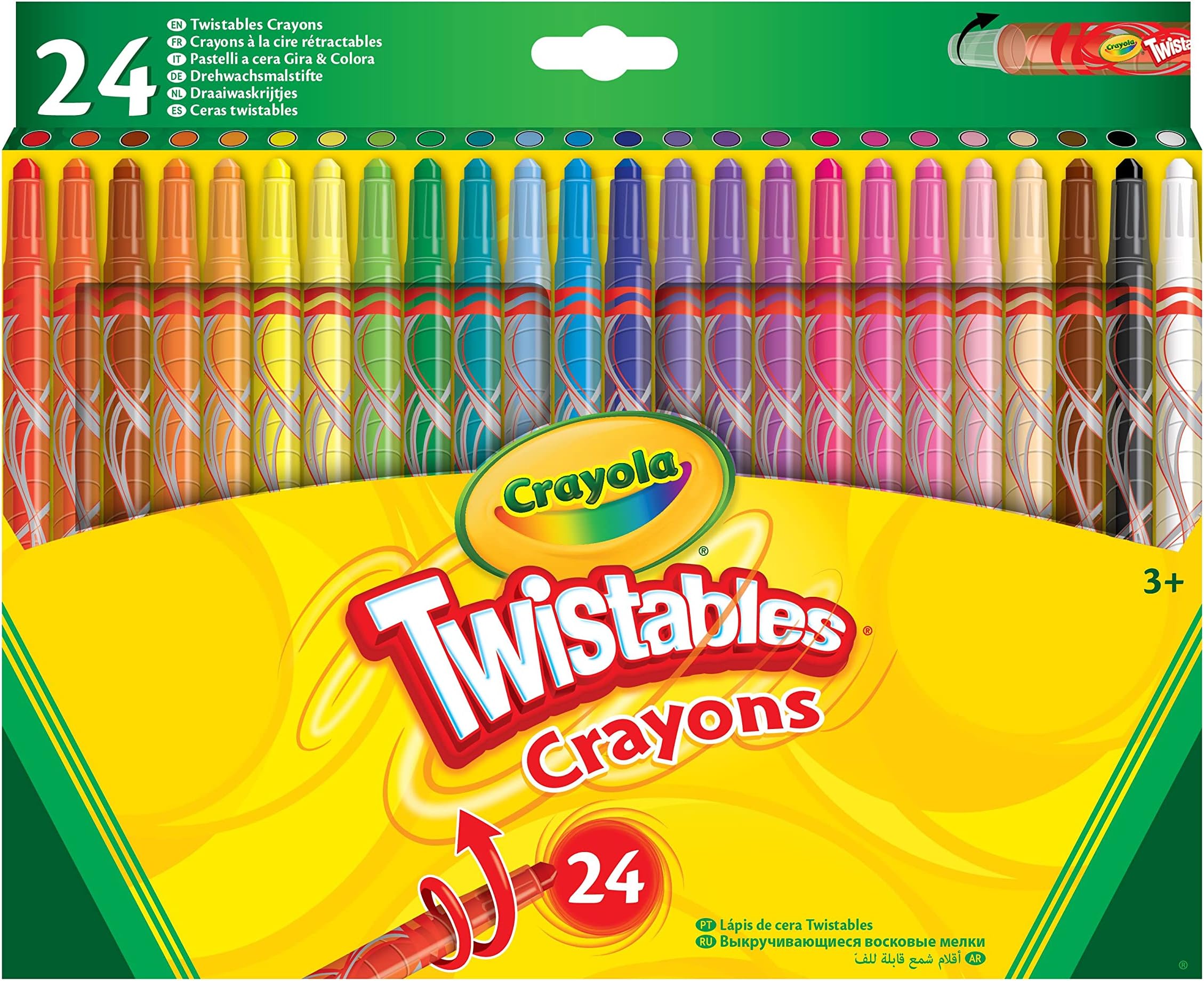 Twistables Colouring Crayons - Assorted Colours (Pack of 24), Simply Twist for More Colouring Fun - No Need to Sharpen! Ideal for Kids Aged 3+