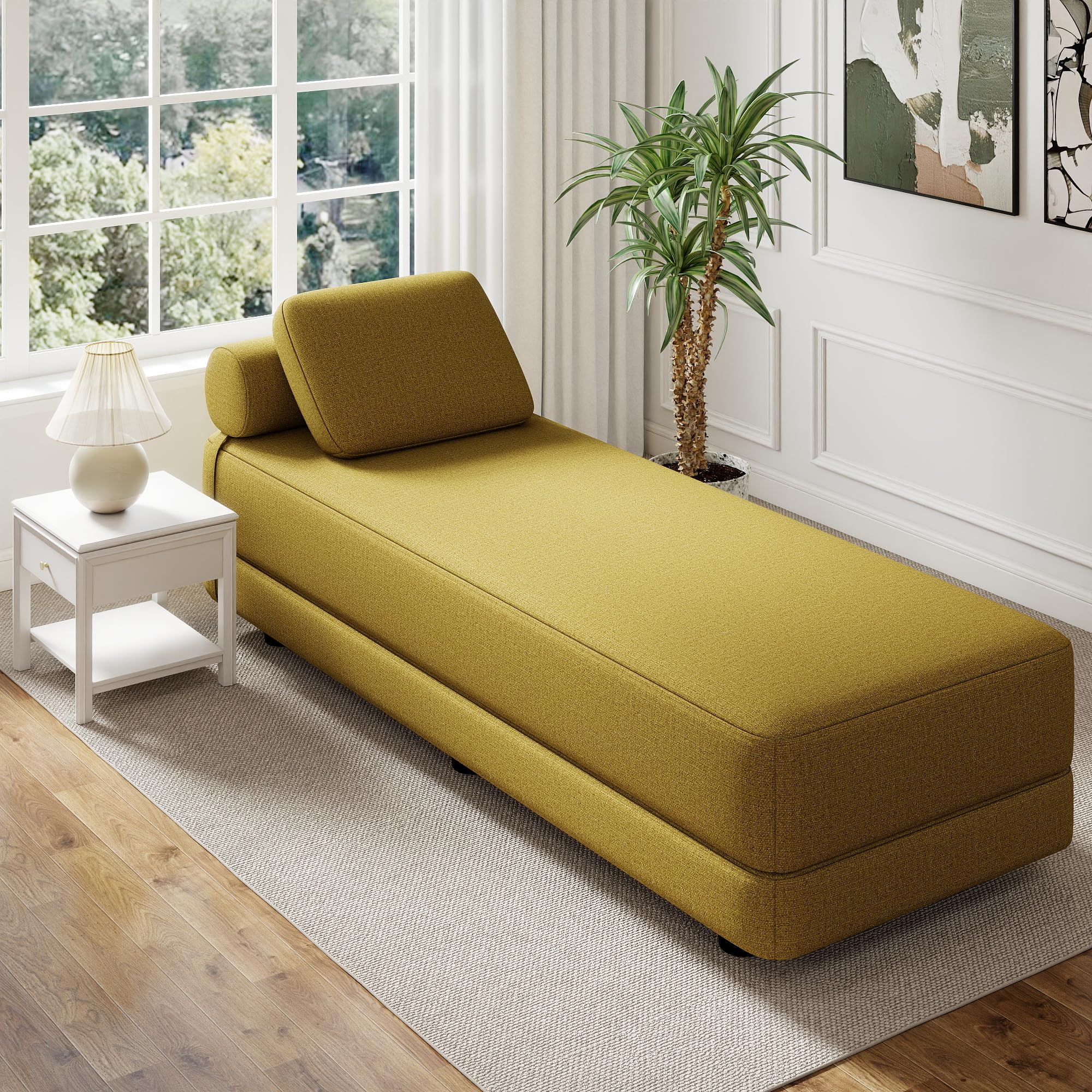 - Upholstered Daybed,30'' Wide Convertible 60" Day Bed Twin to Queen,Extendable Sofa Bed for Small Space,Guest Room, Living Room, or Office (Yellow)