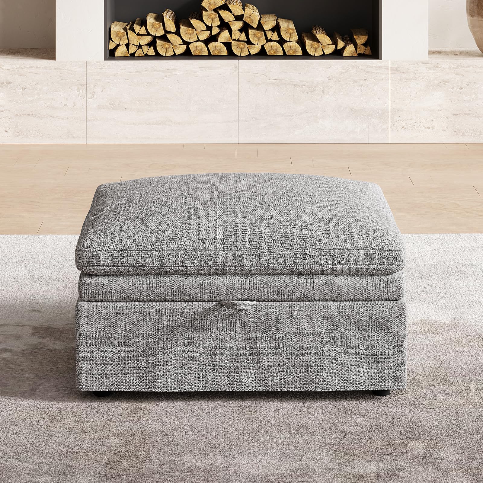 35" Wide Upholstered Seat Cushion Comfy Storage Ottoman