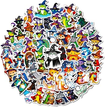50Pcs Cute Animal Wizard Stickers Pack, Graffiti Anime Stickers for Laptop, Suitcase, Bike, Kindle, Journal, Scrapbook, Computer, Water Bottle, Skateboard, Waterproof Funny Decals