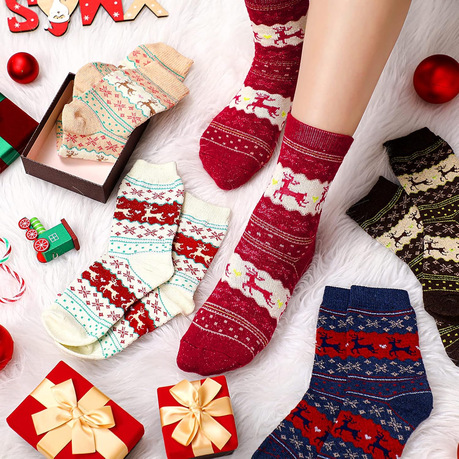 50 Pairs Winter Socks Christmas Women Bulk Wool Socks for Women Christmas Thick Knit Winter Warm for Xmas Gifts,5 Styles - Image 4