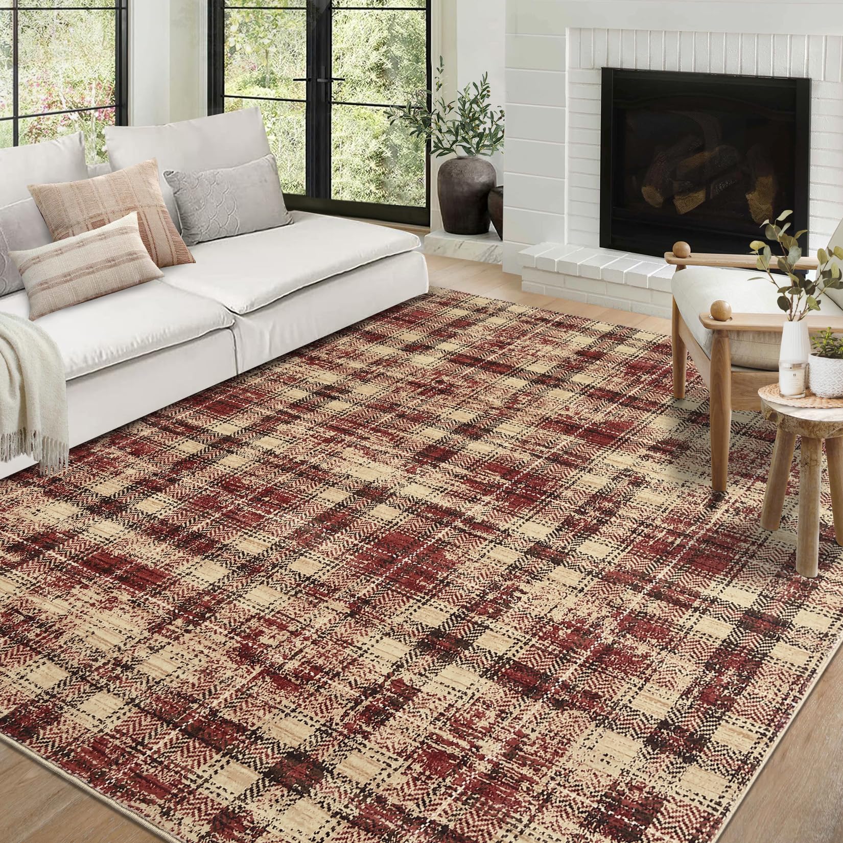 GarveeHome Machine Washable Area Rugs 9x12 Living Room Modern Non Slip Farmhouse Large Area Rug for Bedroom Soft Rug Non Shedding Stain Resistant Carpet for Nursery Office Red 9 ft x12 ft