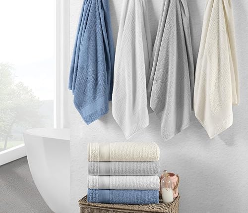 Miniatura 4 de Chic Home Lujosas toallas de baño de 2 piezas de 100% algodón turco puro, 34 x 68 pulgadas, ultra suaves, altamente absorbentes, diseño de tejido