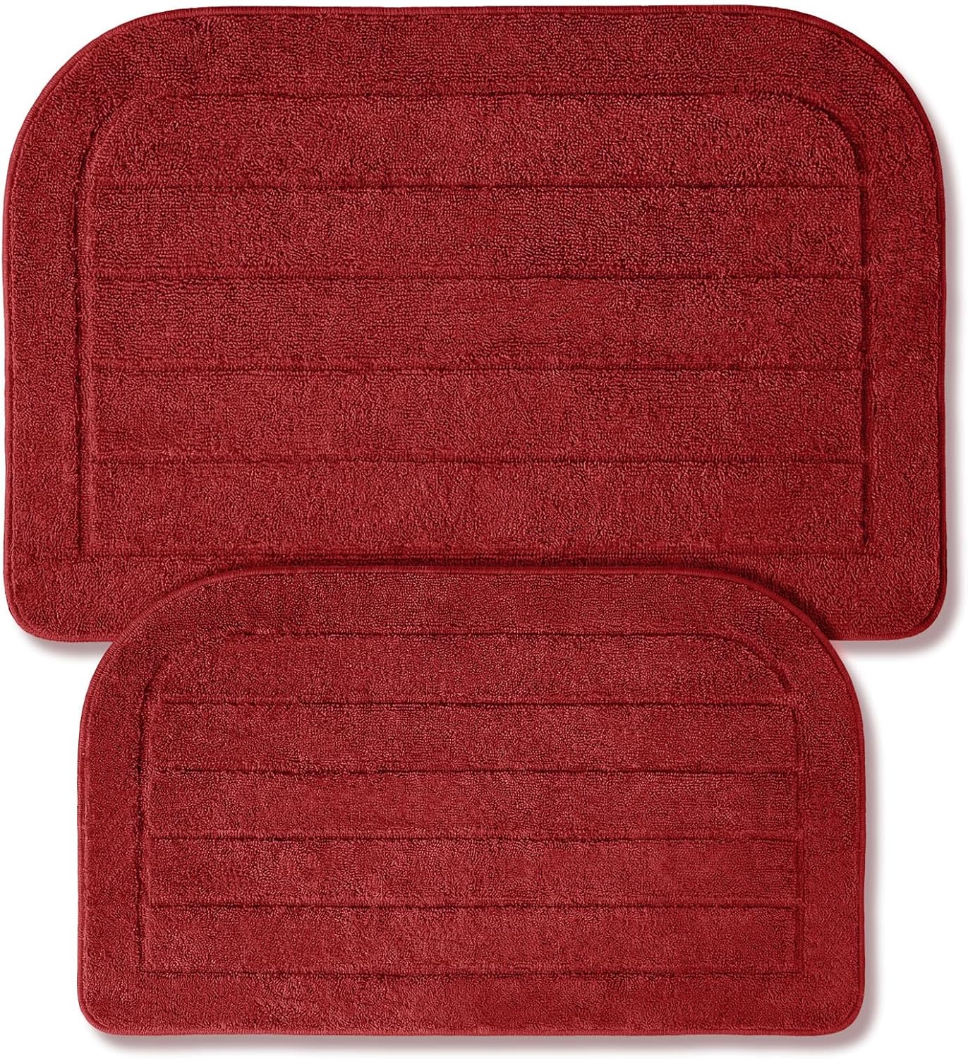 Tinideya 2 Pcs Red Anti Fatigue Kitchen Rug Mats 36'' x 24'' and 18'' x 30'' Half Round Rug Cushion Anti Slip, Water Absorption and Machine Washable for Outdoor, Foyer, Terrace, Bedroom