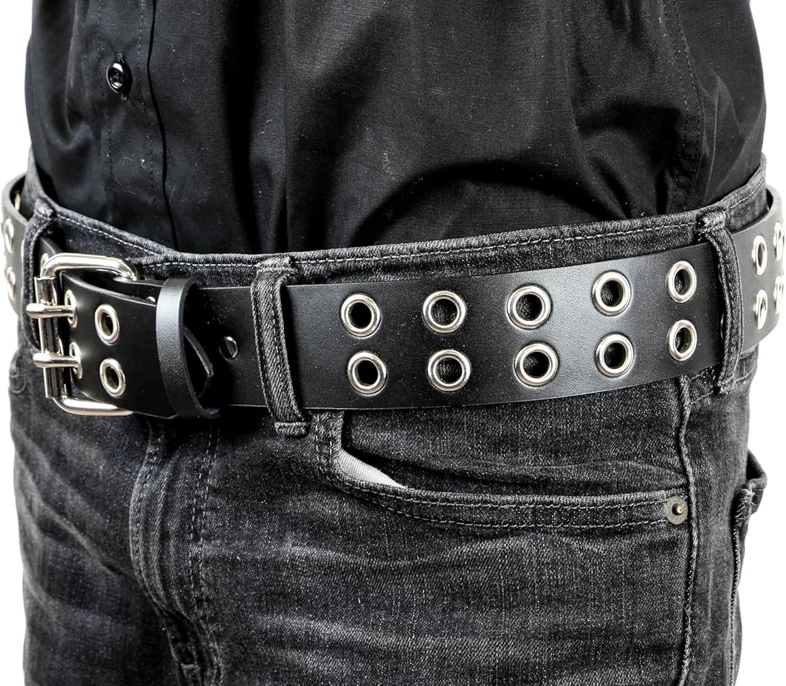 Grommet Eyelet Uniform Belt Made In USA Genuine Leather Punk Goth