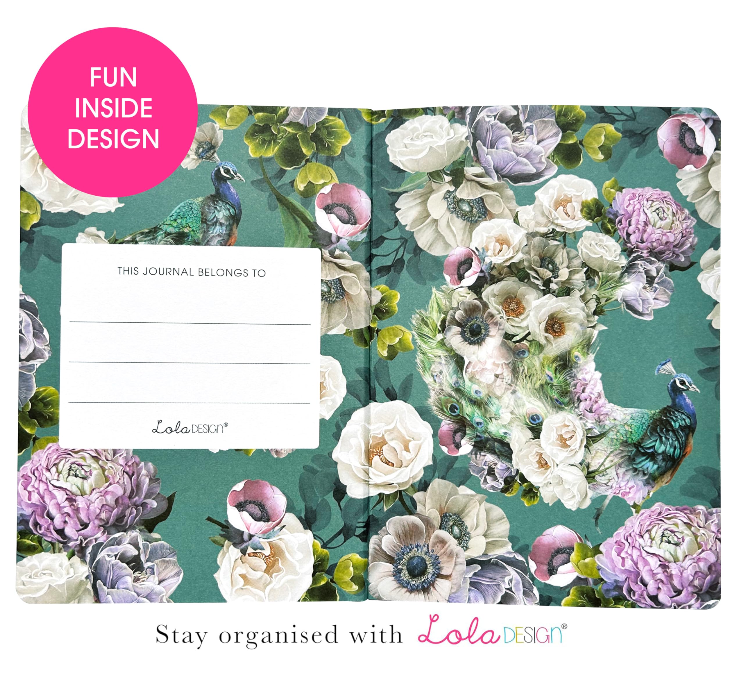 Lola Design, Hardback Journal Notebook, Peacock Design, Ideal for Gifting Journaling & Travel, With Elastic Closure - Image 2