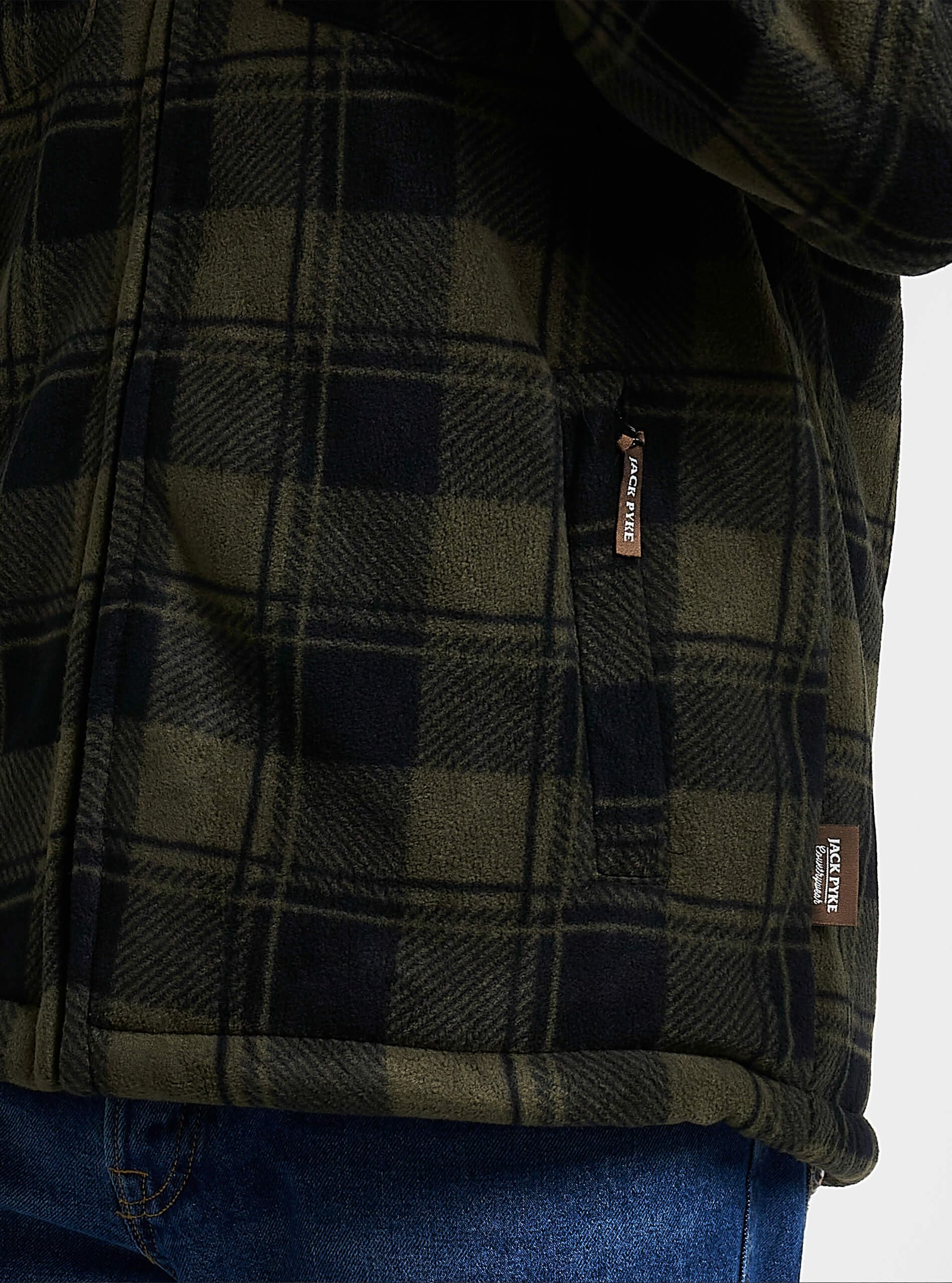 JACK PYKE Camicia tundra da uomo – Camicia a maniche lunghe in flanella a quadri con cerniera e fodera in pile, colletto rovesciato, multi tasche, polsini con bottoni per tiro o abbigliamento casual