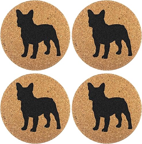 Juego de 4 posavasos de corcho para perro Bulldog francés, decoración de mesa de bar de cocina, decoración perfecta para los amantes de los perros