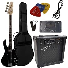 JB8B Electric Bass Set Black Electric Bass Gigbag Bag Strap Amplifier 45 Watt Tuning Device 3x Plectrums Cable Vision Sound Guitar Long Scale