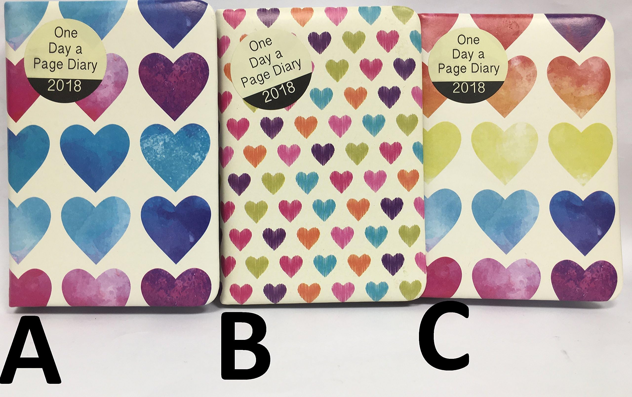 1x 2018 Pocket diary, Day A Page : Watercolour Rainbow Hearts - Design at Random