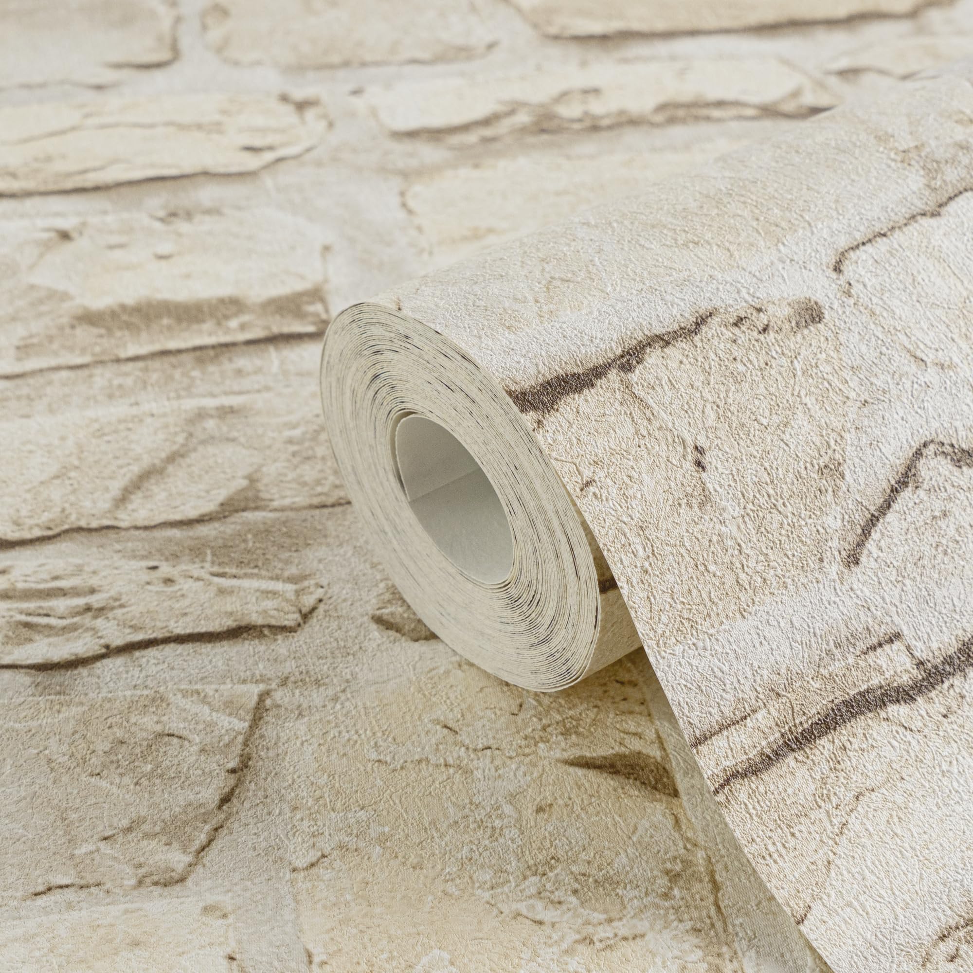 A.S. Création papier peint intissé style maison de campagne en beige, jaune – papier peint effet pierre naturelle authentique 10,05 m x 0,53 m – 363703