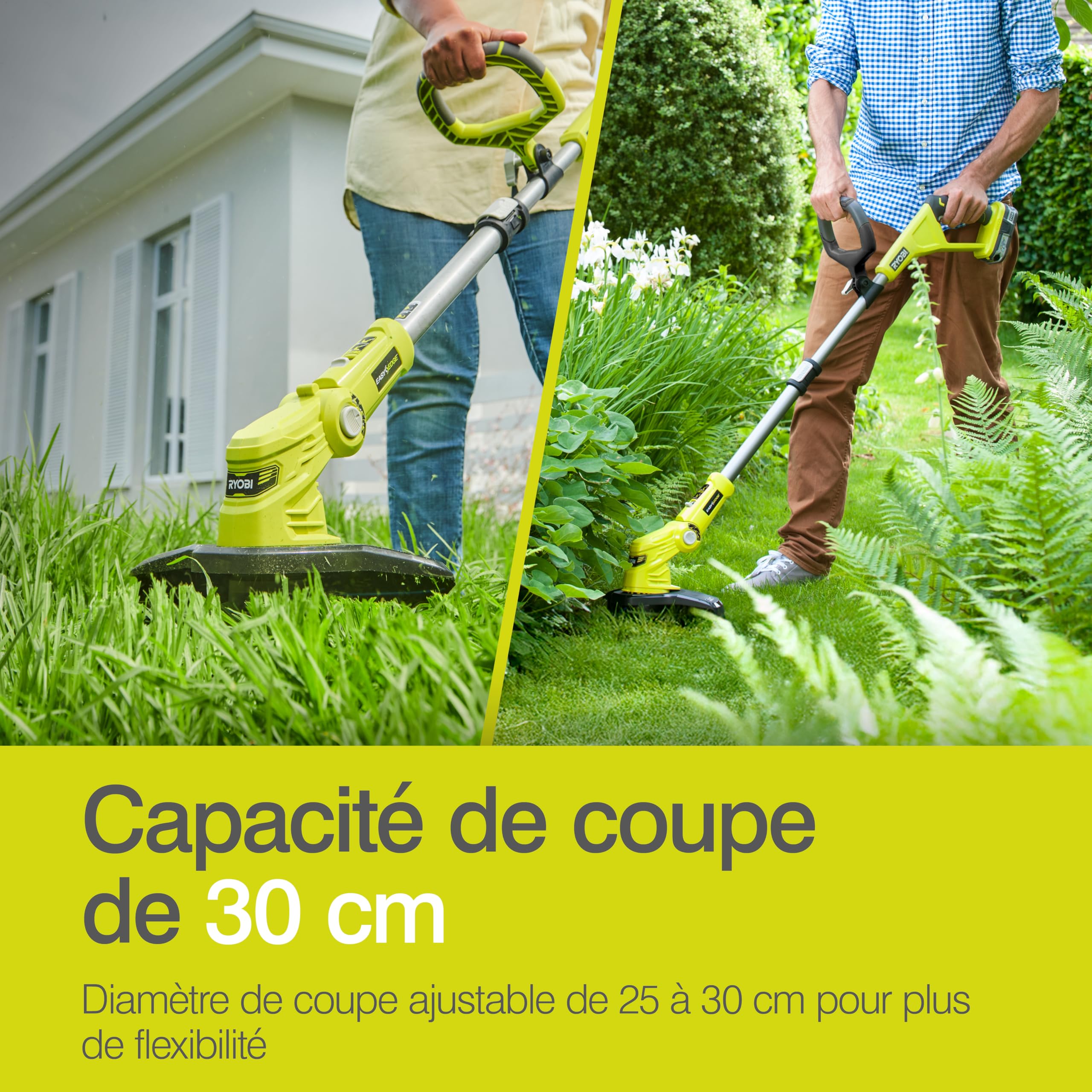 RYOBI - Coupe-Bordures sans Fil 18V One+ OLT1832 – Coupe Ø25-30 cm, Hauteur Télescopique, Mode Dresse-Bordure, Idéal pour Bordures, Massifs et Talus – Batterie Non Incluse
