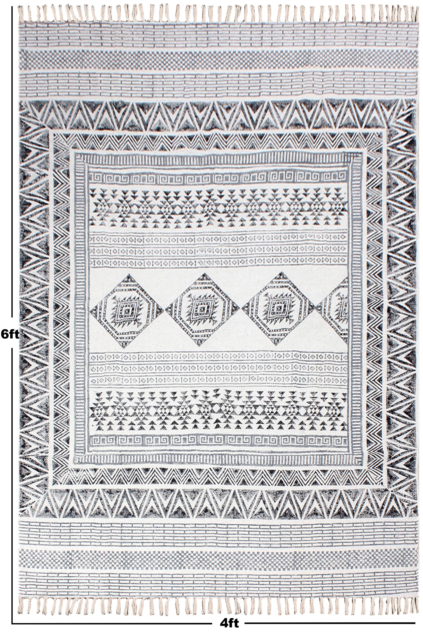 Kilim Bieżnik bawełniany o wymiarach 2,6 x 4, szary i beżowy, chodnik do wnętrz, na zewnątrz, 0,5 cm, kamień, zmywalny, ręczny, bawełniany dywan, chodnik boho, chodnik do kuchni, przy łóżku, na