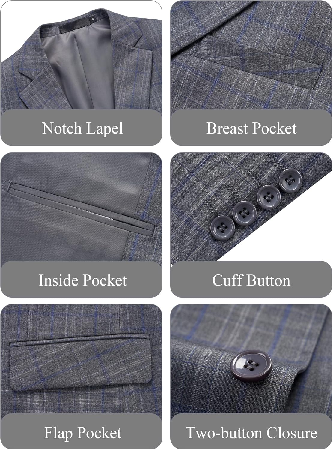 WEEN CHARM Men's 2 Piece Slim Fit Plaid Suit Business Casual Blazer Pants Set for Formal Wedding Prom Office Party - Image 5