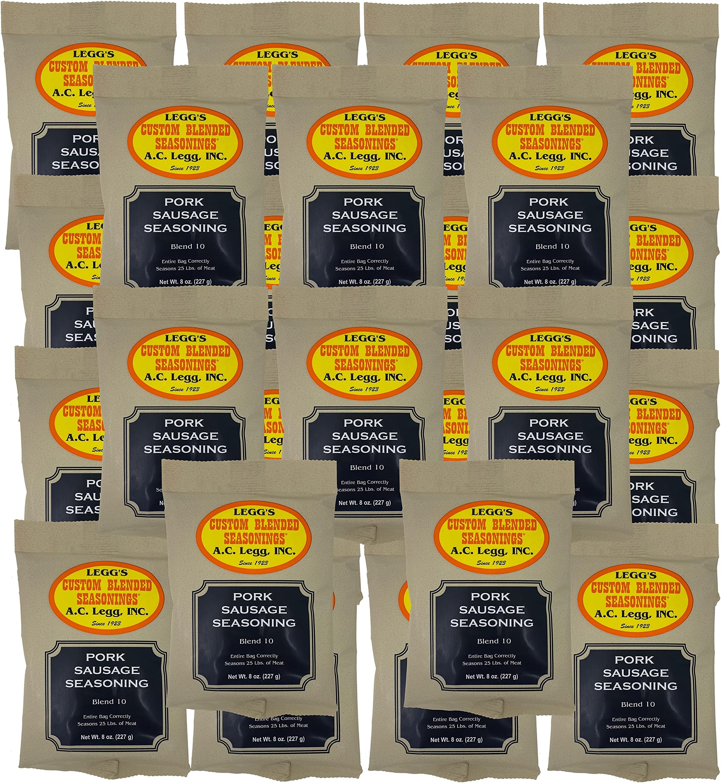 A.C. Legg, Inc. Blend 10 Sausage Seasoning, Breakfast Style, 8 oz (24 Case Pack), Seasons up to 600 lbs, For Pork, Beef, Chicken & Wild Game