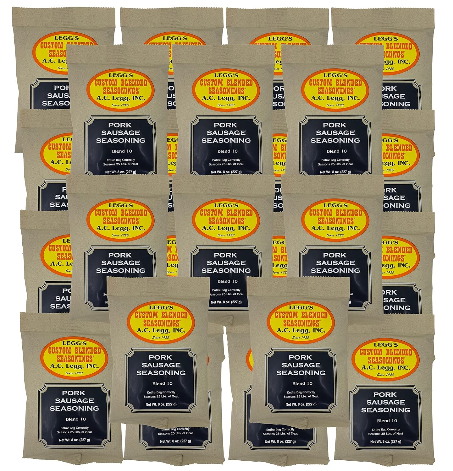 A.C. Legg, Inc. Blend 10 Sausage Seasoning, Breakfast Style, 8 oz (24 Case Pack), Seasons up to 600 lbs, For Pork, Beef, Chicken & Wild Game