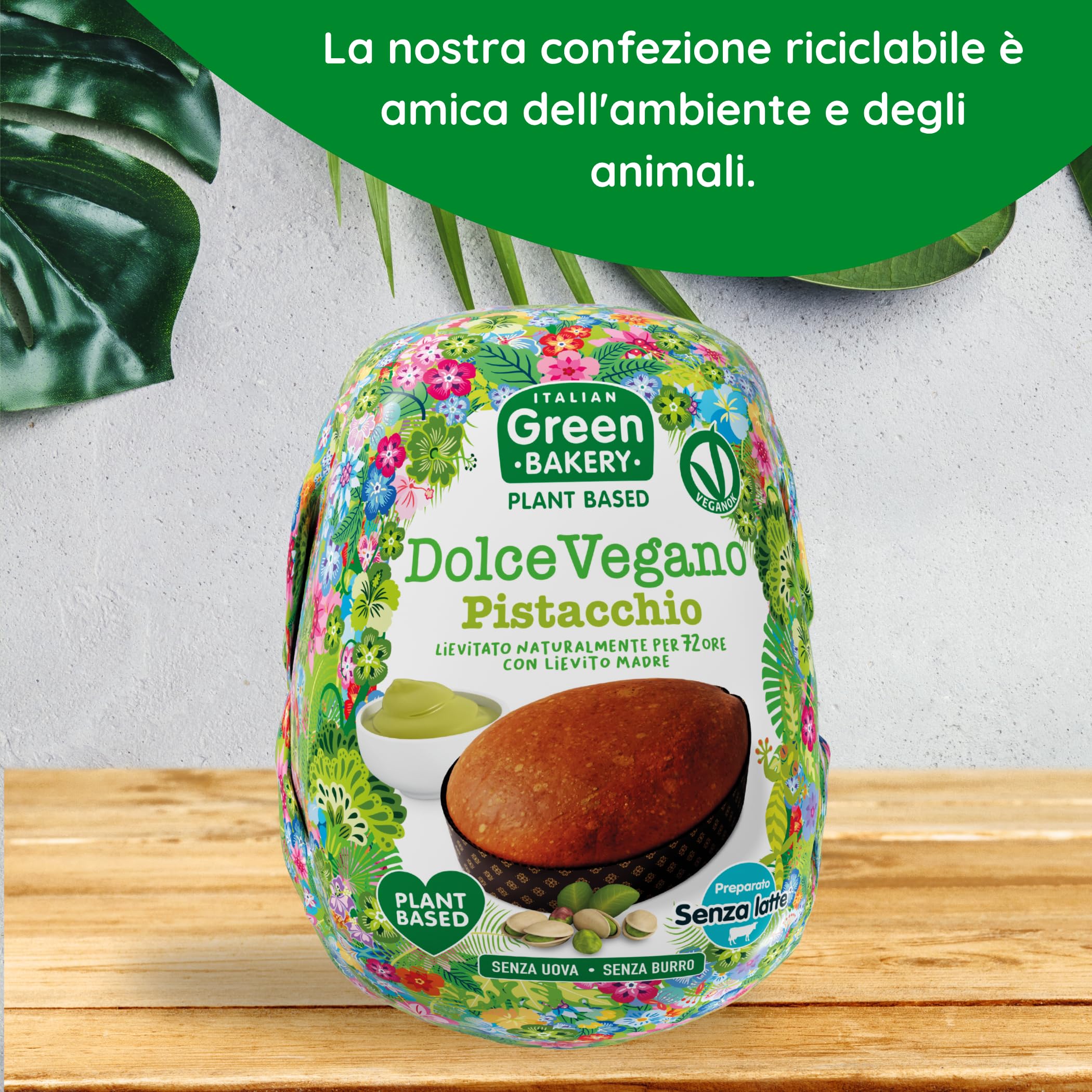 Dolce di Pasqua Vegano al Pistacchio Senza Lattosio, 650 gr - Senza Burro e Uova, Dolce Vegan on Crema al Pistacchio, Impasto con Lievito Madre, Made in Italy - Italian Green Bakery