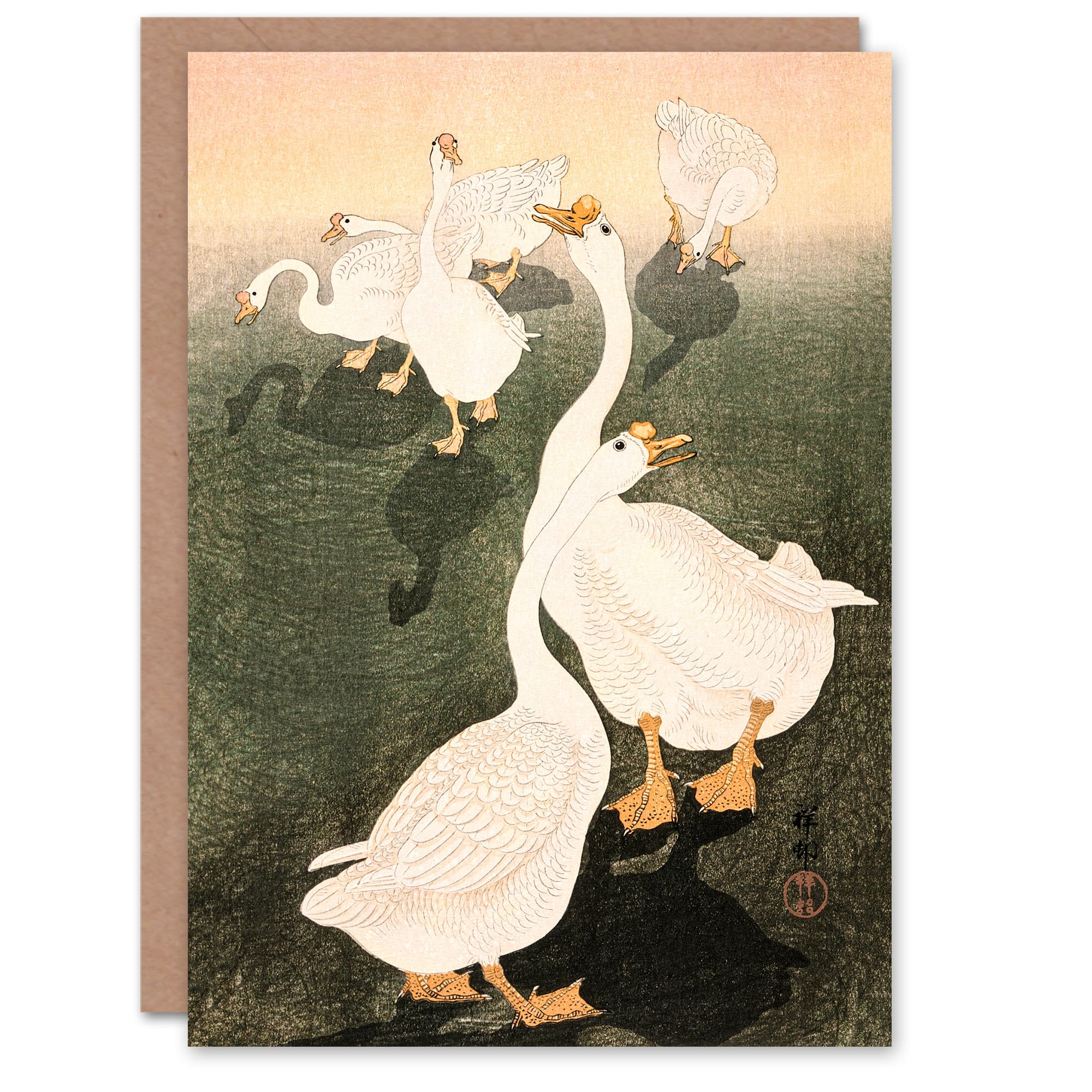 Artery8 Ohara Koson Japanese Art Card A Flock Of Grazing Geese 1926