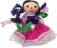 Vista 4 de ALKIMIA INC Muñeca de trapo tradicional mexicana hecha a mano Maria Lele - 7 pulgadas - Rosa