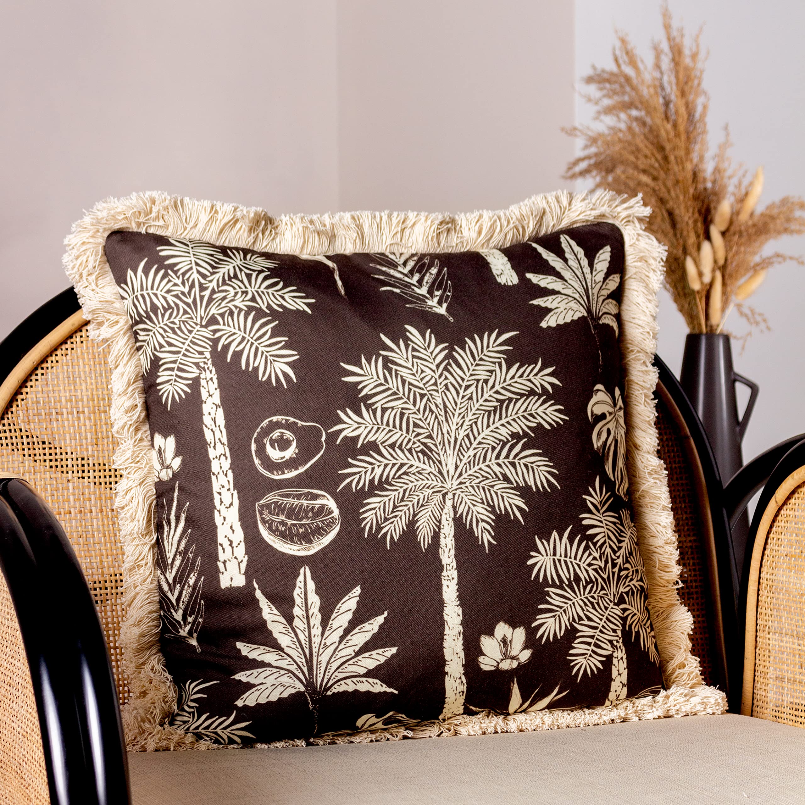 Paoletti Colonial Palm Fringed Feather Rich Filled Cushion