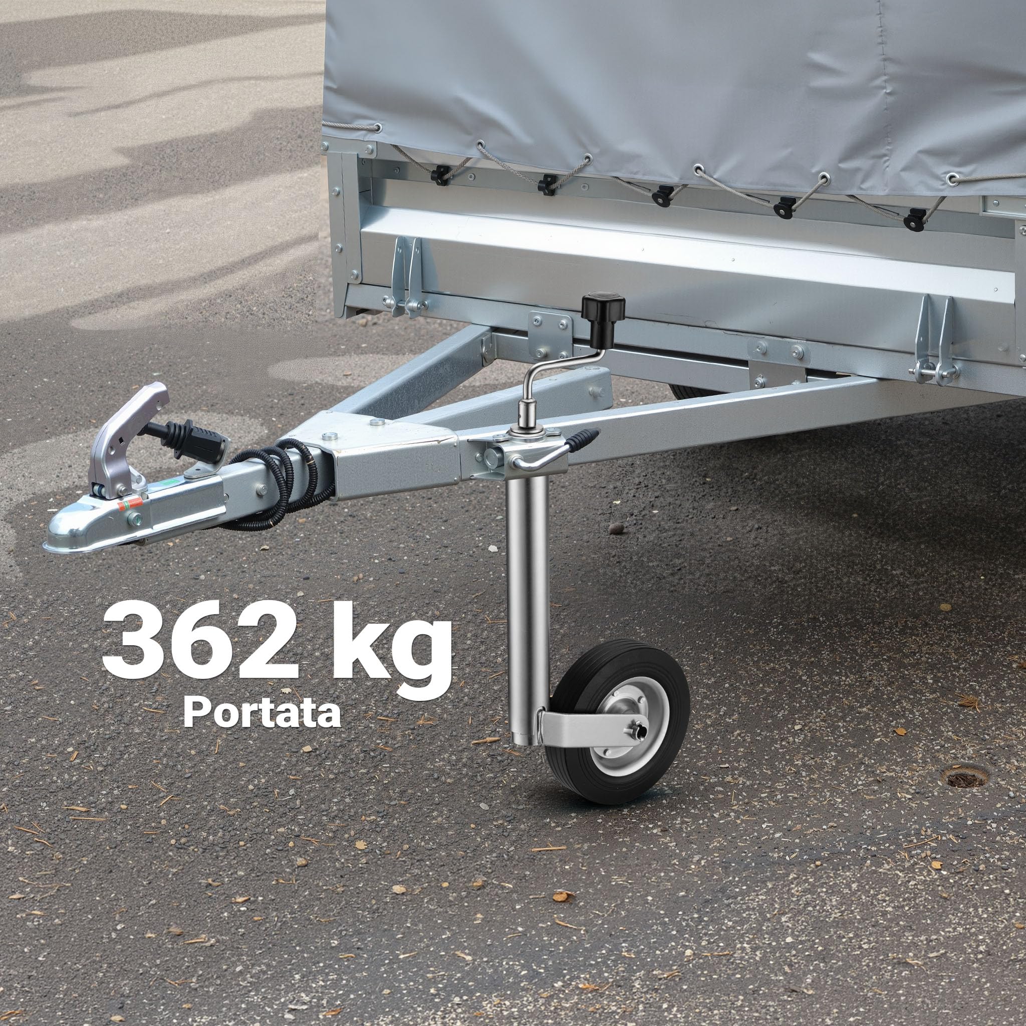 Wiltec Servotimone con ruota 362 kg Ruotino per carrello appendice rimorchio roulotte