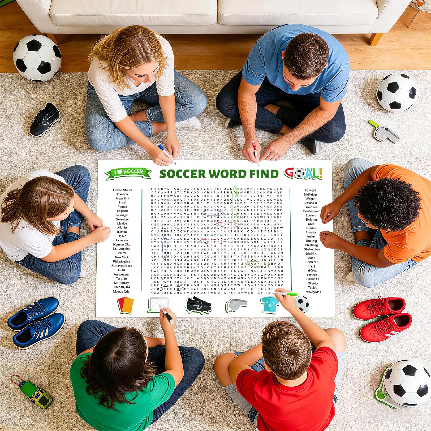 2026 Jumbo Soccer Word Search Poster, Giant Soccer Word Find Puzzle Poster Game, 36"X24" Wall with 50 Words, Comes with Erasable Marker, Wall Game for Family Game Day Party Activity (White) - Image 4