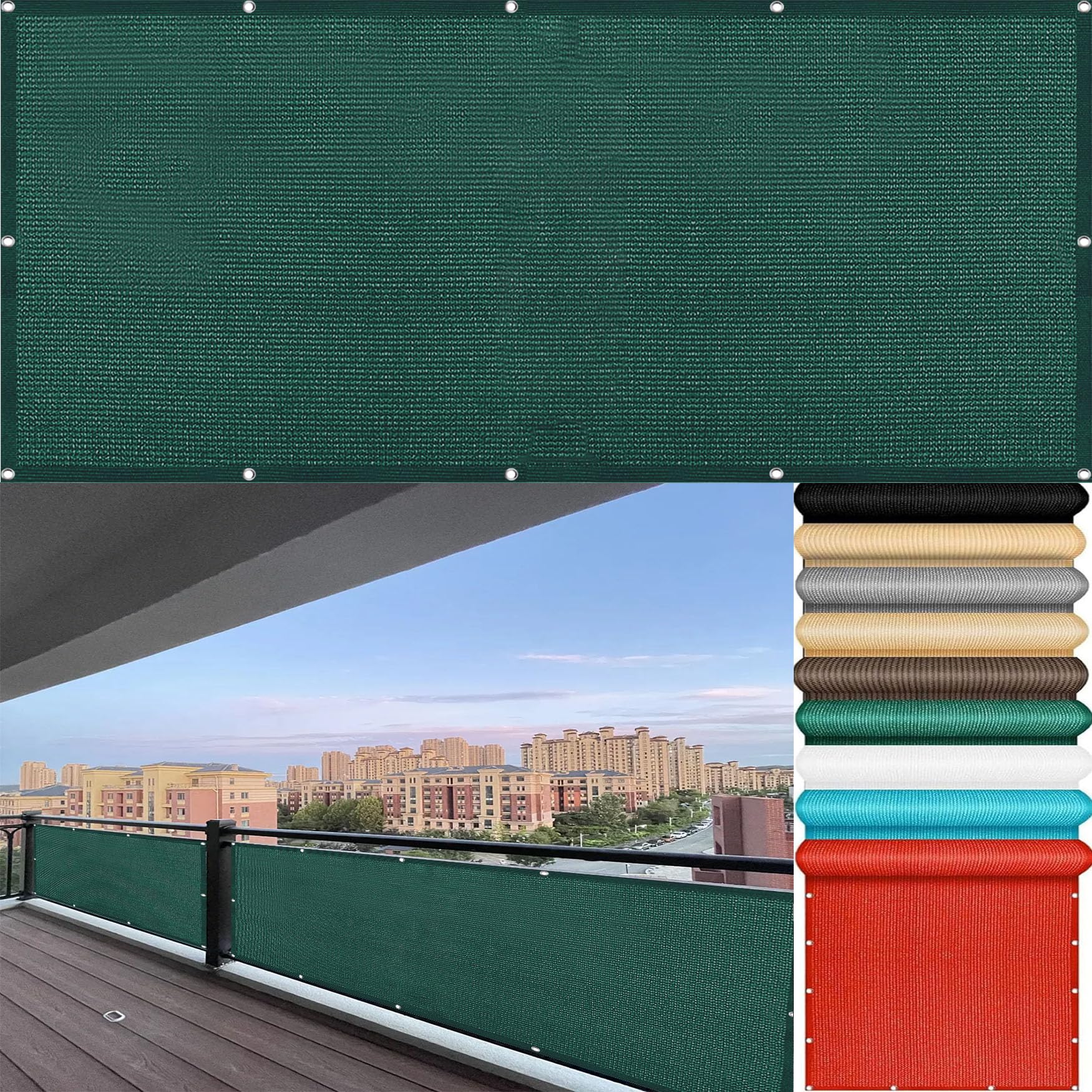 Cache vue balcon 110x440 cm vert occultant indéchirable avec câbles