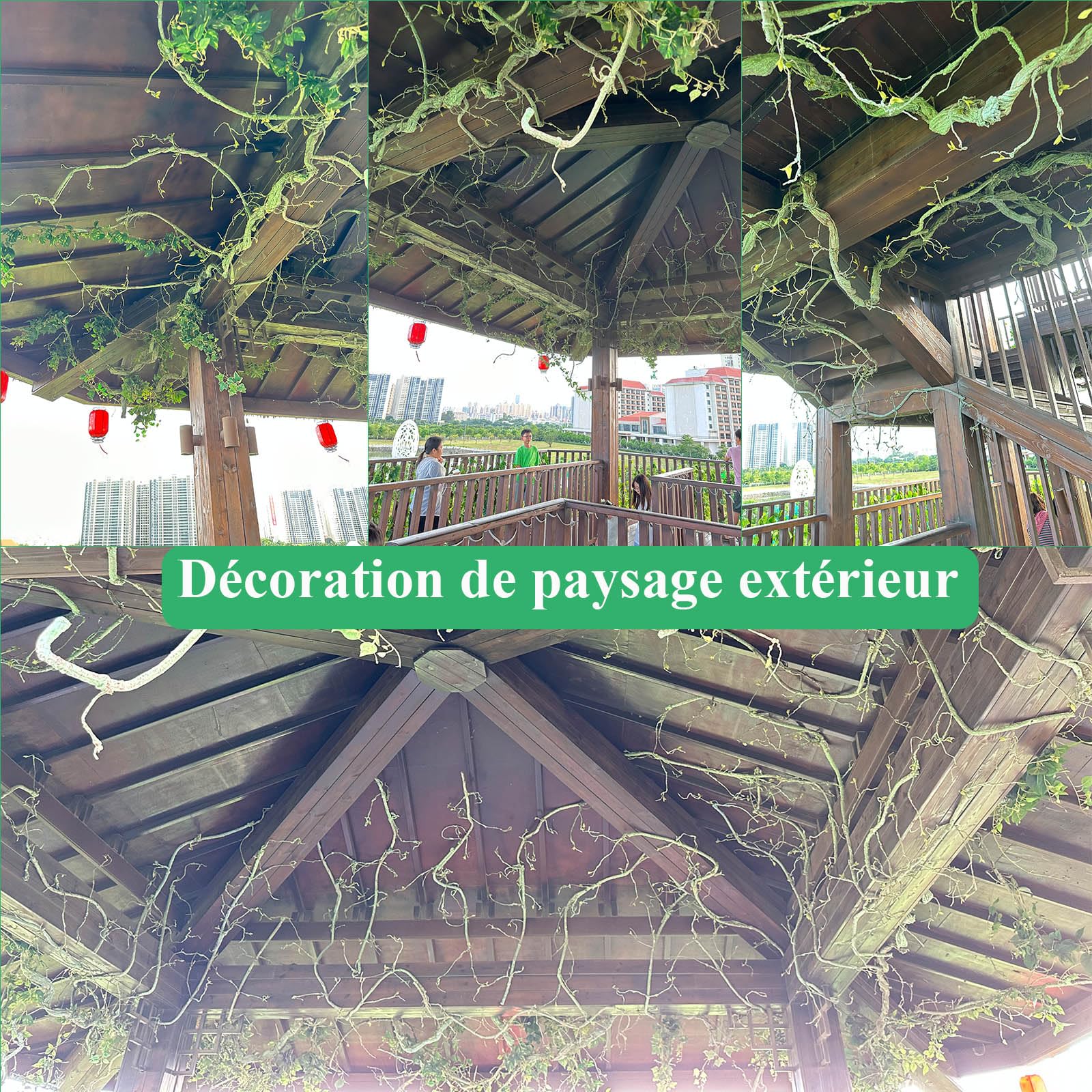 3m Guirlande d'osier Artificielle Flexible imitant Un Tronc d'arbre, ornée de Fleurs de Cerisier et de Vigne. Idéale pour décoration Murale, Porte d'entrée ou Terrarium pour Reptiles. (Vert)
