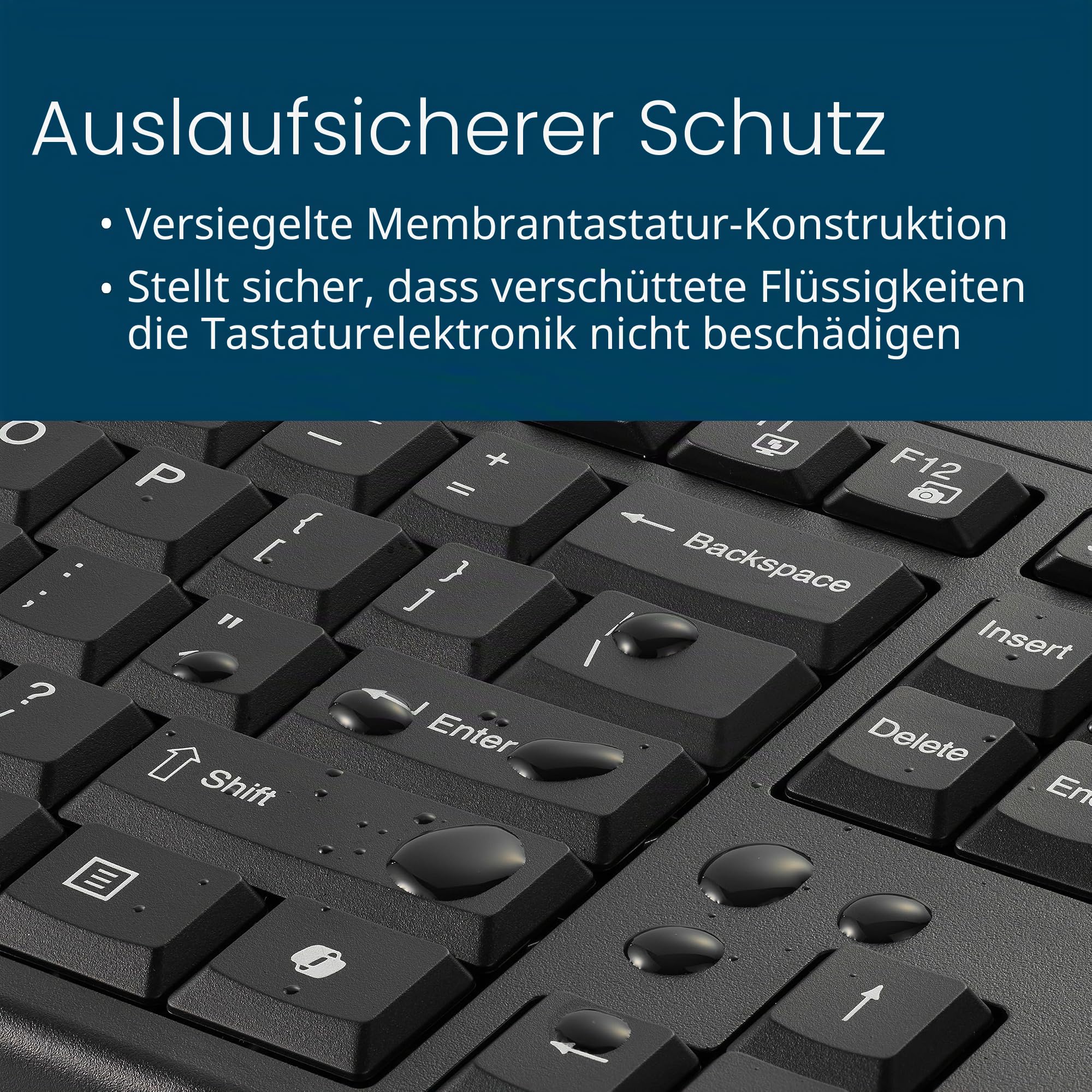 Kensington KM270 EQ Set Wiederaufladbare kabellose Full-Size Tastatur und beidhändige geräuschlose Maus für PC und Laptop, 2,4 GHz & BT 5.0, spritzwassergeschützt, QWERTZ ISO-Layout, Schwarz, K75560DE