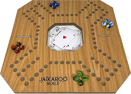Miniatura 8 de Jackaroo Board Game - Wooden Board Foldable and Open in The Middle - Strategy, Competitive, Fun 2-4 Player Marble and Card Game for All Ages (Black)