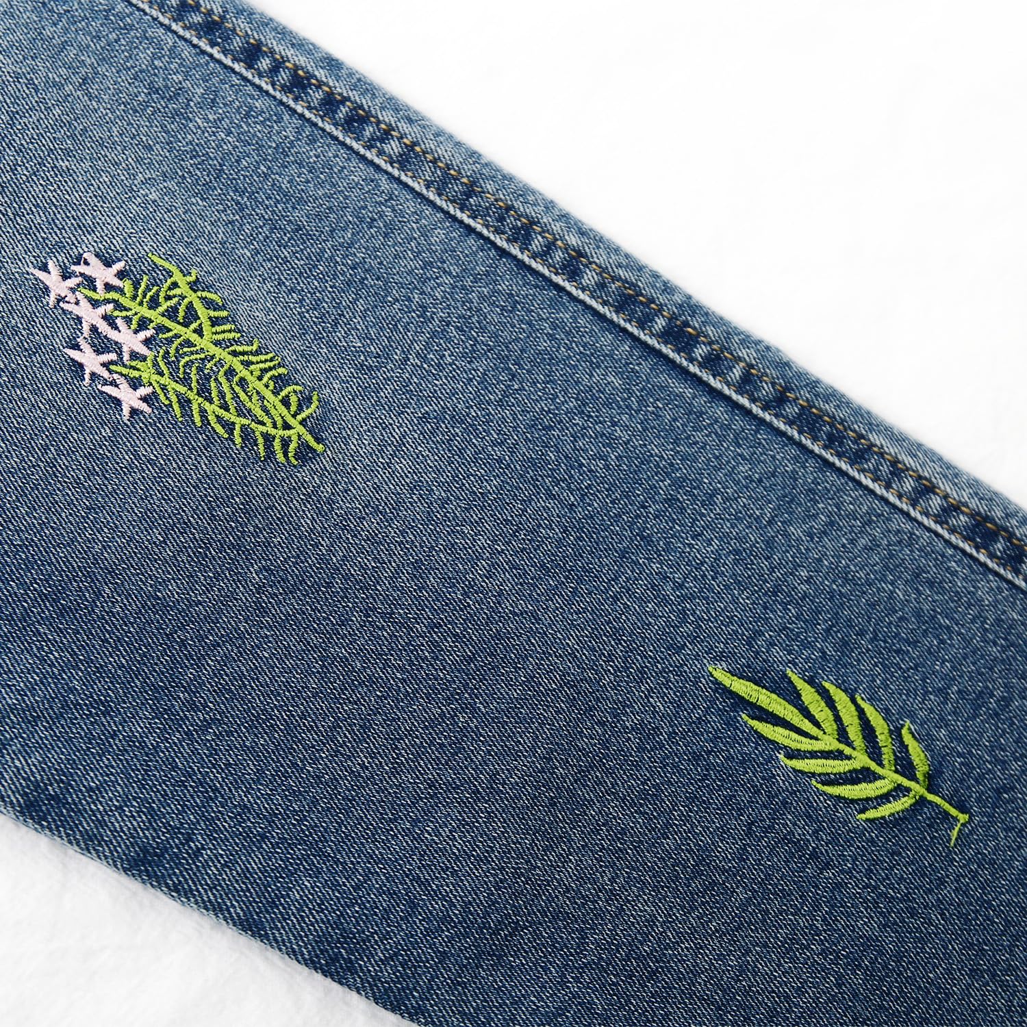 KIDSCOOL SPACE Jean Fille, Ceinture Élastique, Denim Stretch Brodé, Bleu