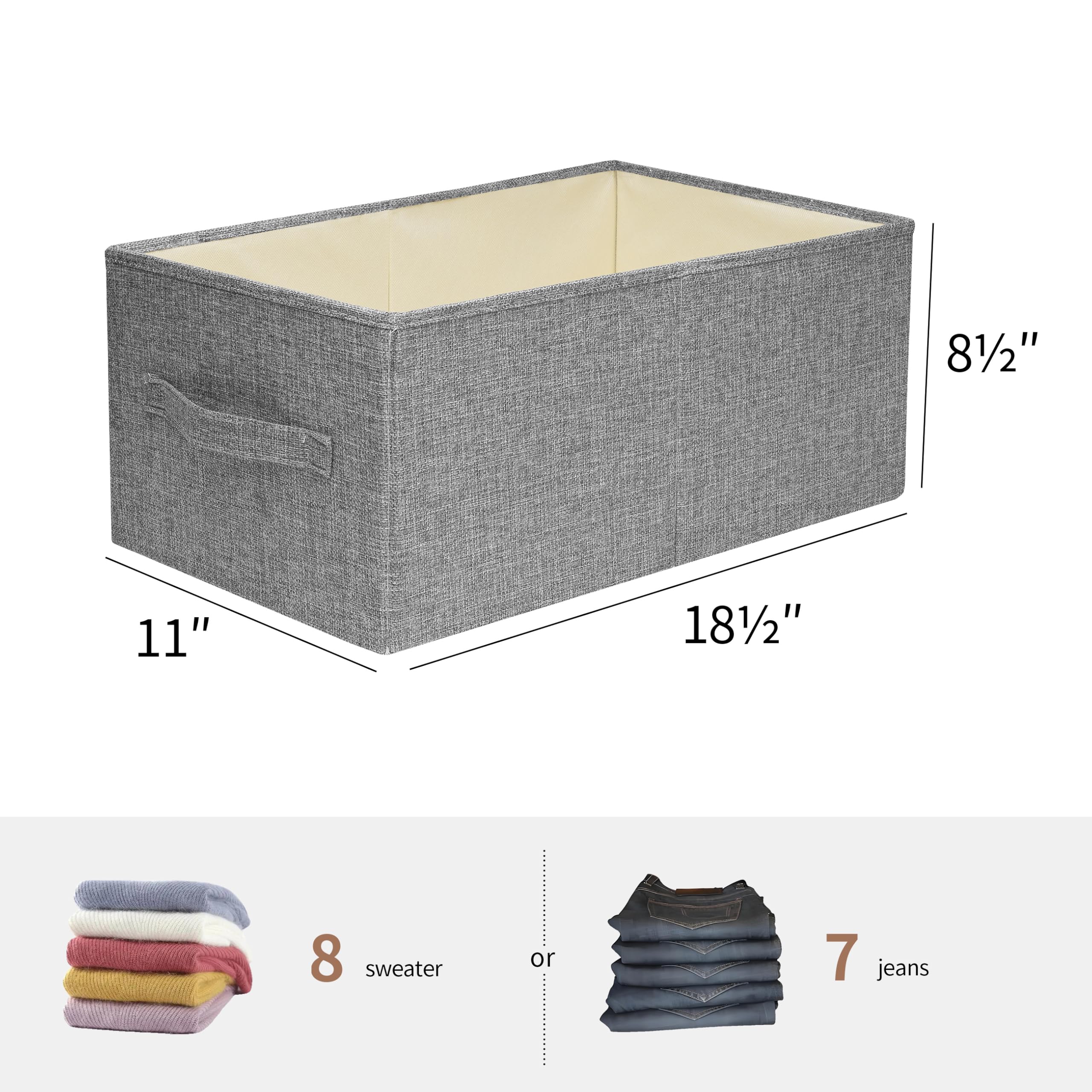 Faltbare Aufbewahrungskörbe aus Leinen, Stoff-Aufbewahrungskörbe, waschbar, Kleider-Organizer mit Griff, Pullover-Organizer für Schrank (dunkelgrau, 47,7 x 28,9 x 21,5 cm)