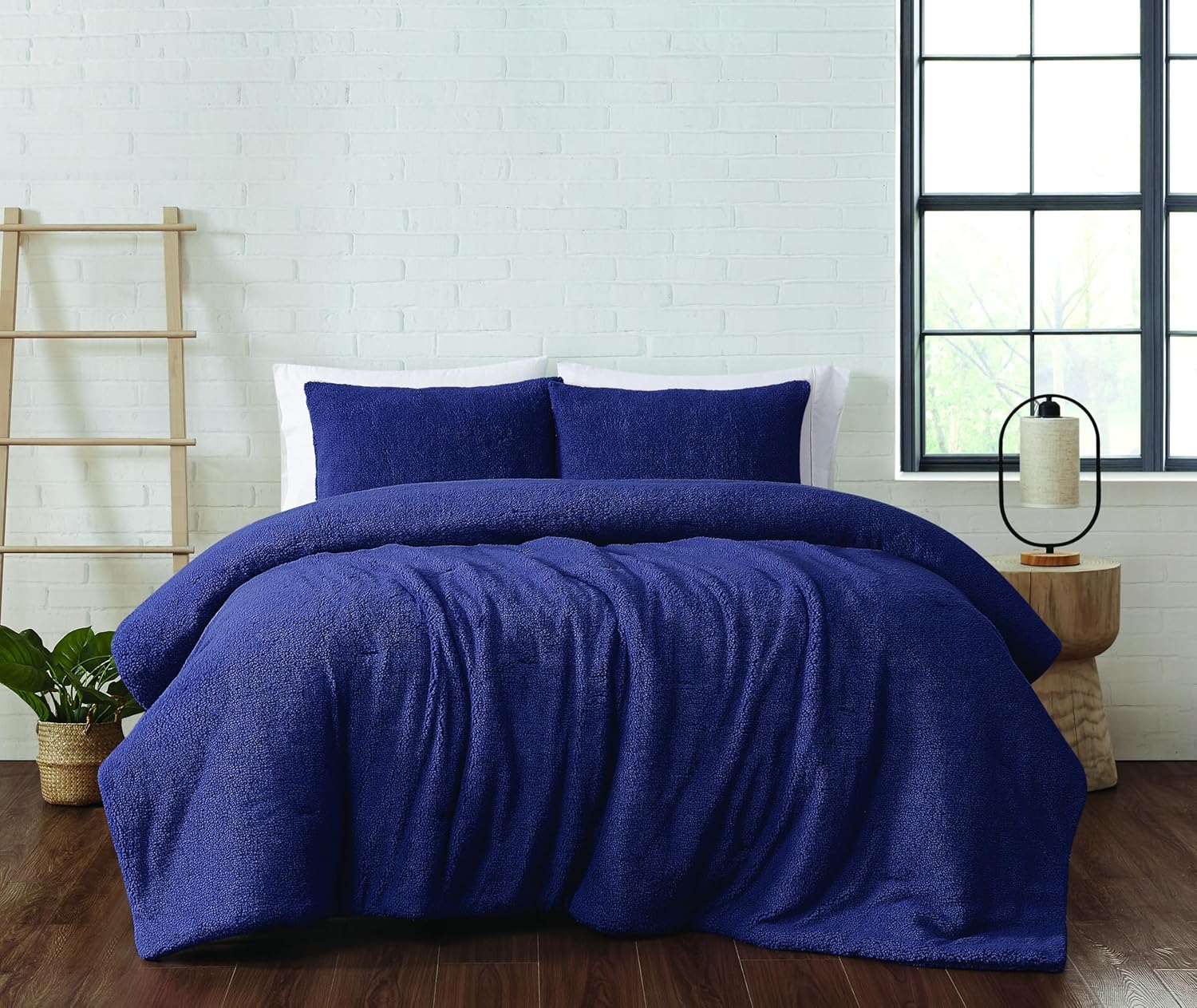Brooklyn Loom Oversized Marshmallow Sherpa Navy 3 Piece Queen Comforter Set, Solid Color Themed, Oeko-TEX Certified Confidence