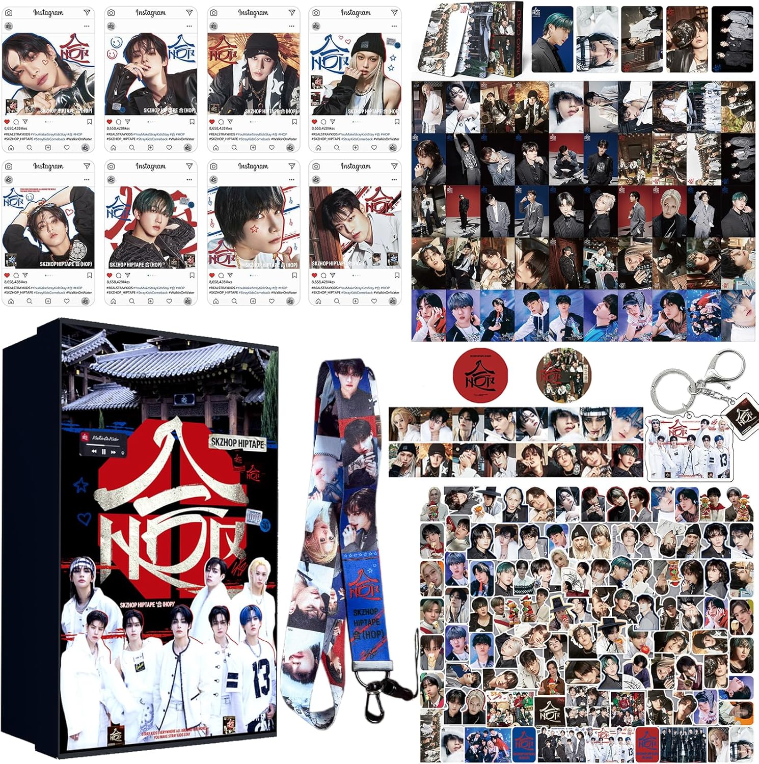 HOP Album Gift Box Including 55 PCS Photocards, SKZ Lanyards, Kpop Stickers, Kpop Gift Merch for SKZ Boys and Girls