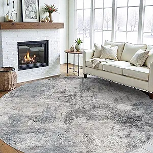 RUUGME Washable 9ft Round Area Rug - Living Room Large Abstract Area Rug Soft Indoor Low Pile Carpet for Bedroom, Dining Room Non-Slip Backing Stain Resistant Distressed Decor Washable Mat 9ft Blue