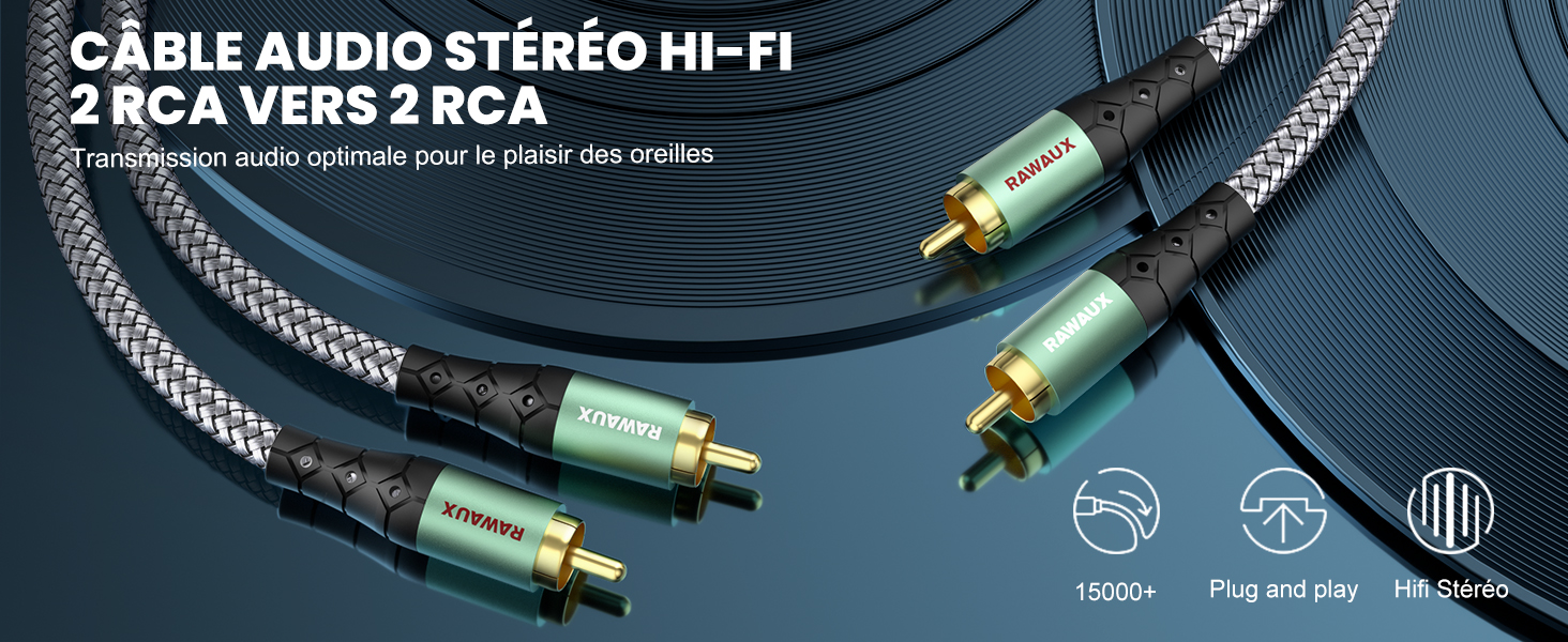 Câble Audio RCA RAWAUX Angle Droit 90° - Plaqué Or, 2m, Pour Subwoofer, Home Cinéma